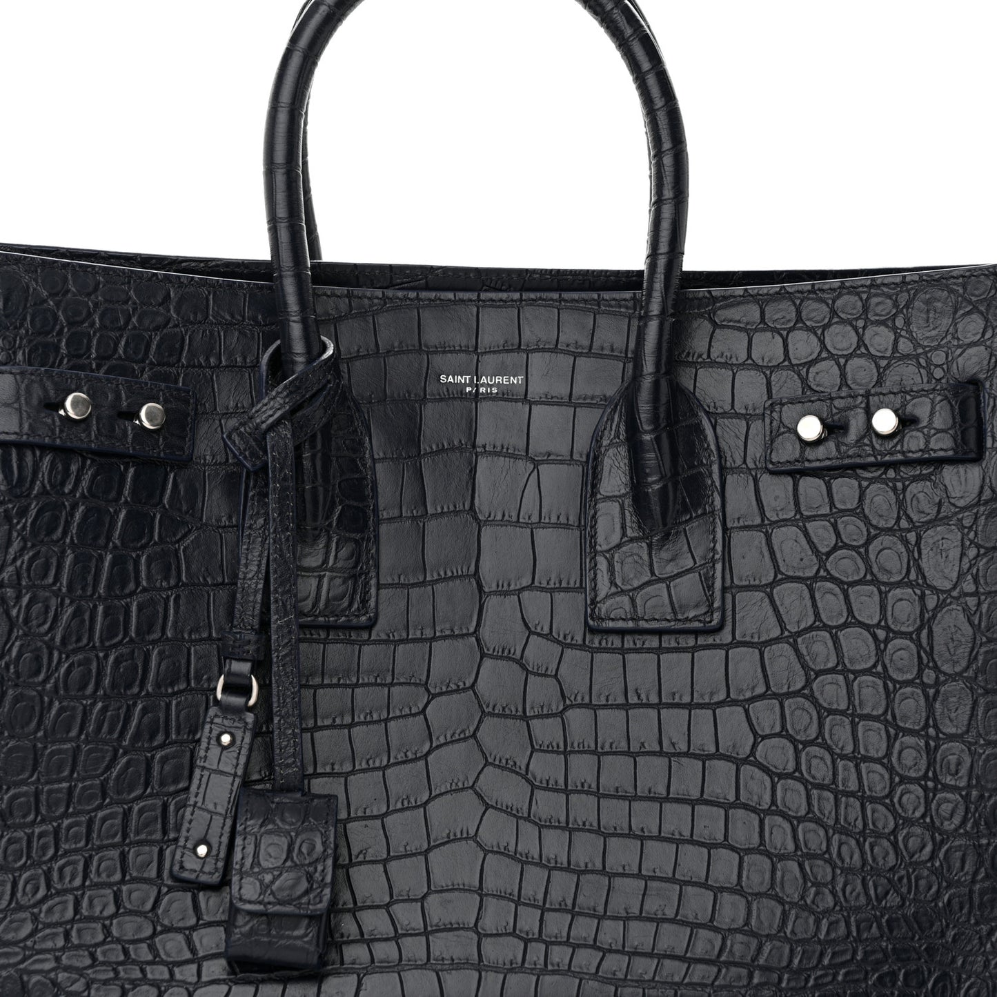 Calfskin Crocodile Embossed Small Supple Sac de Jour Navy