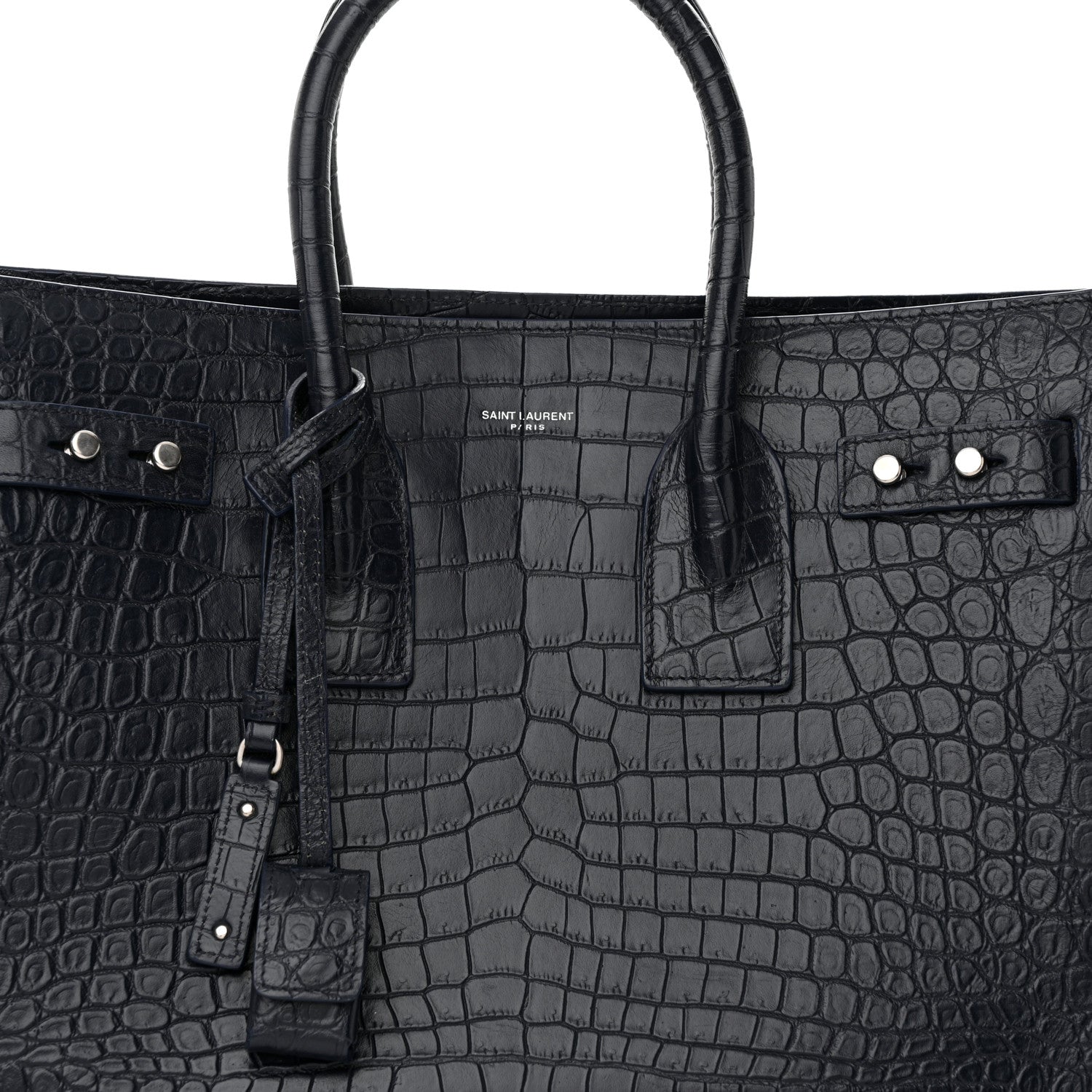 Saint Laurent Calfskin Crocodile Embossed Small Supple Sac de Jour Navy 8 of 10