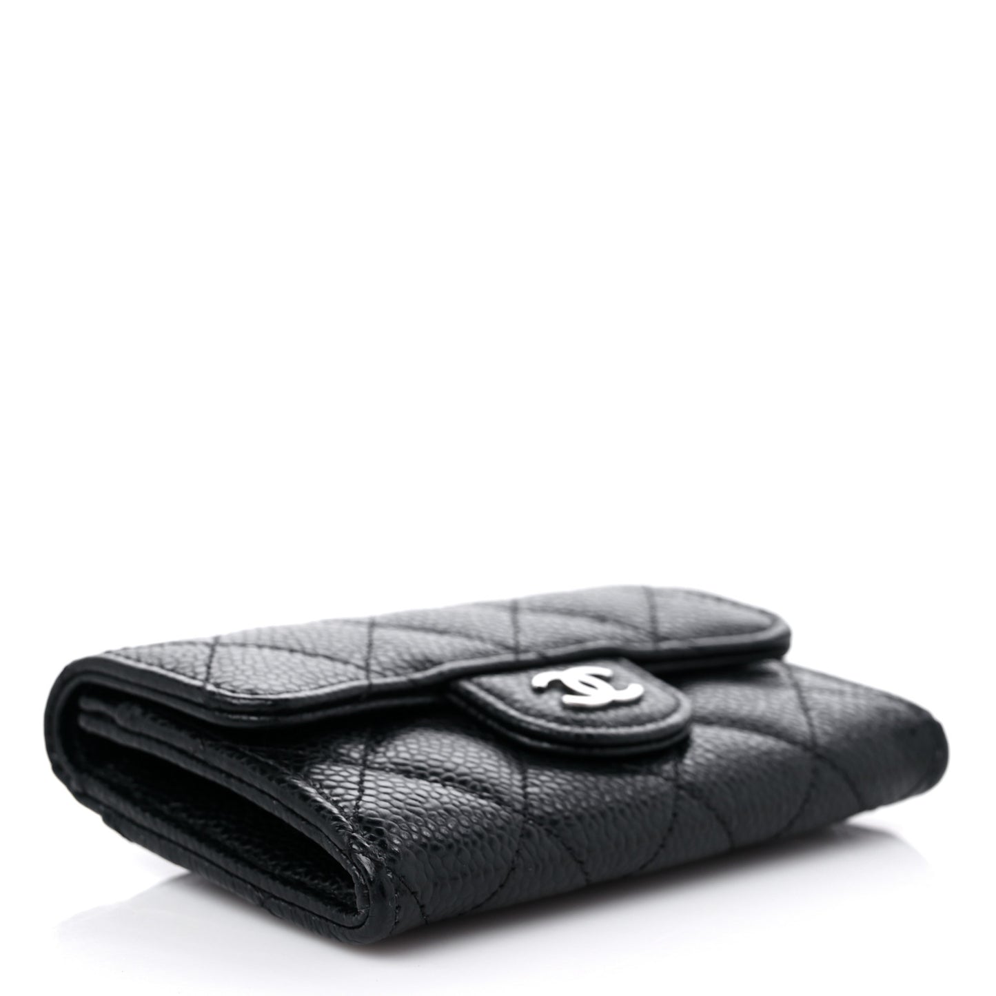 Caviar Quilted Flap Card Holder Wallet Black