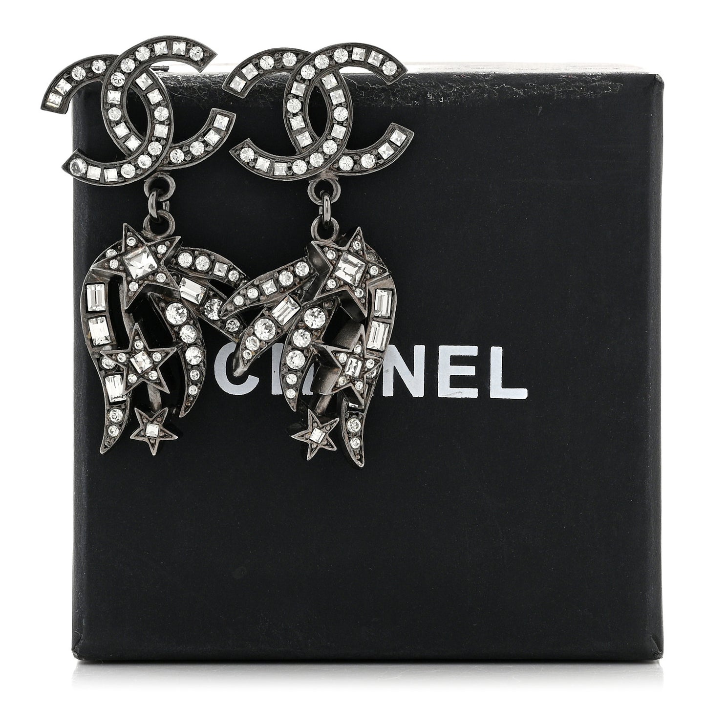 Ruthenium Crystal Baguette CC Wing Star Earrings