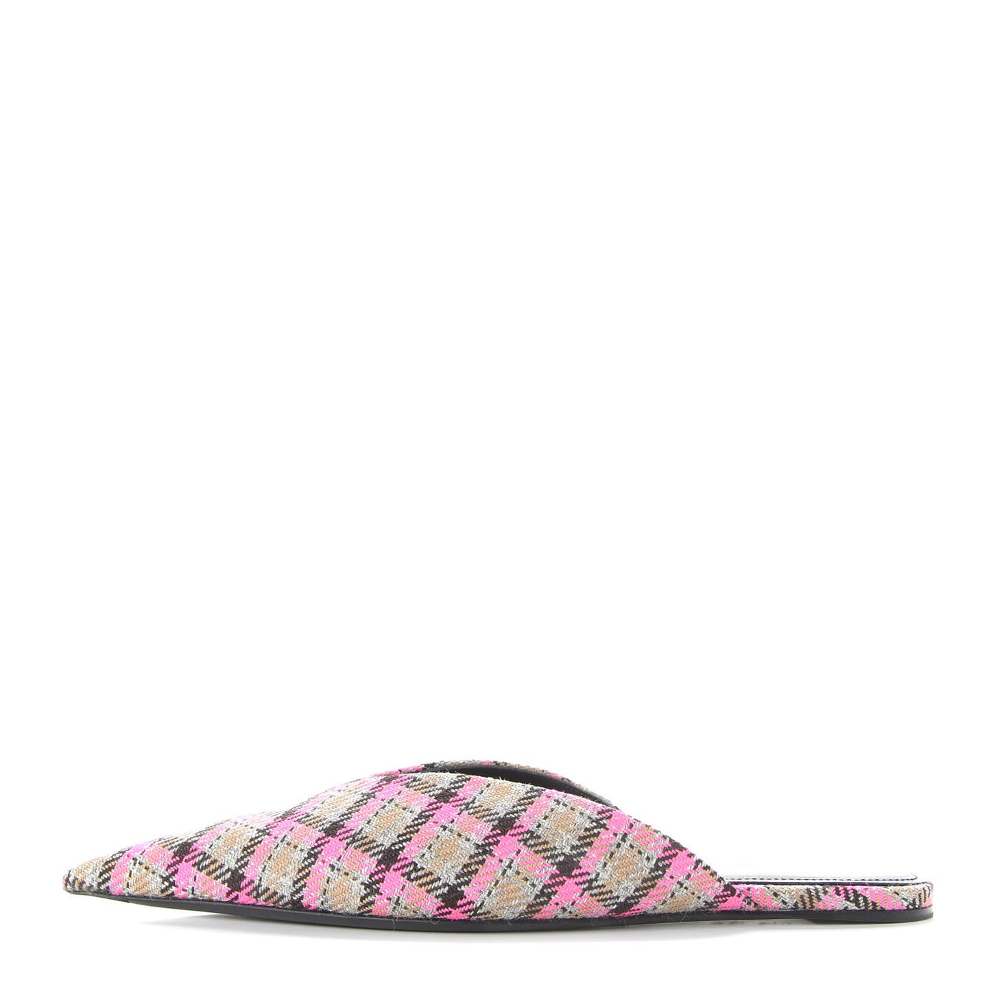 Wool Check Pointed Toe Flat Mules 35 Grey Pink