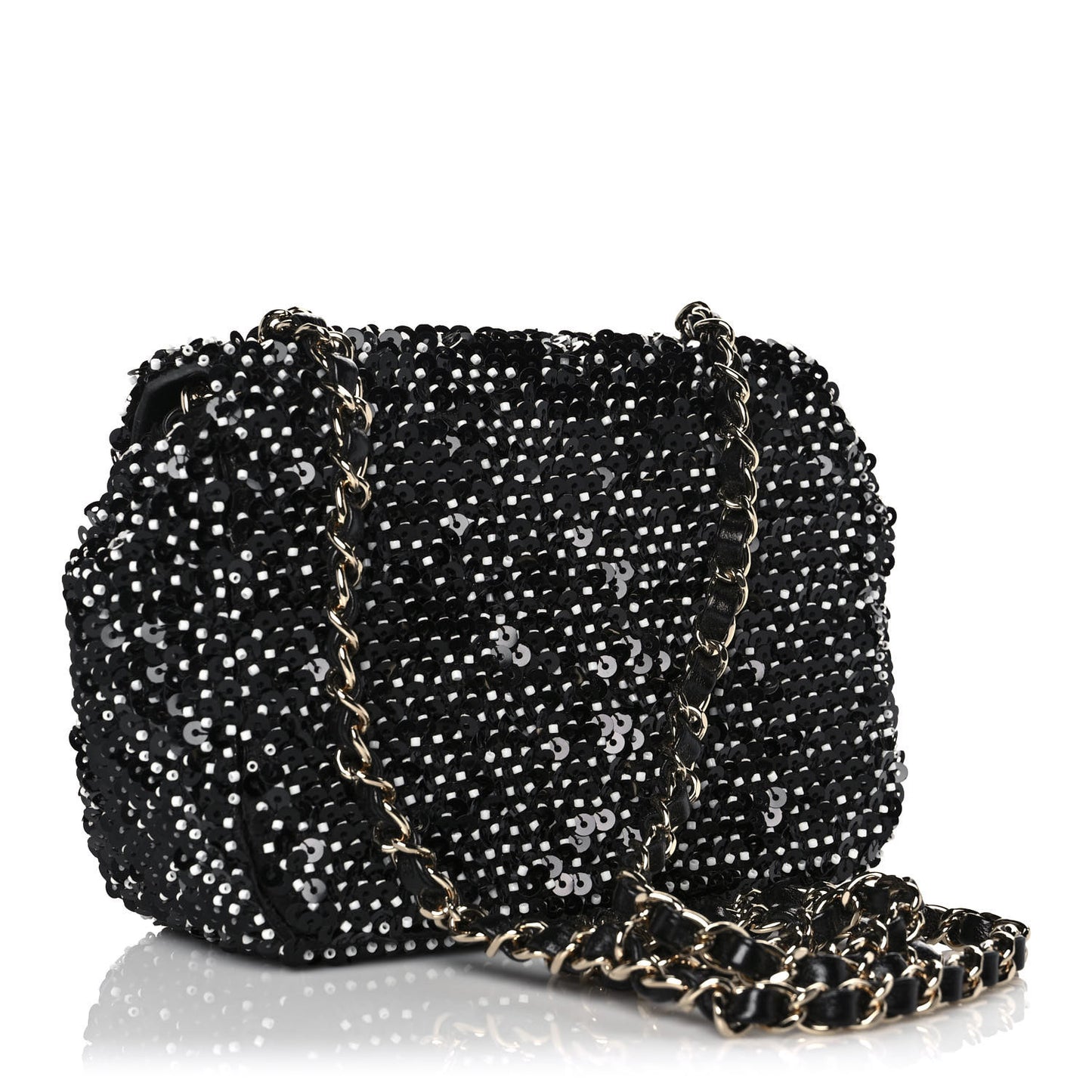 Sequin Mini Square Flap Black