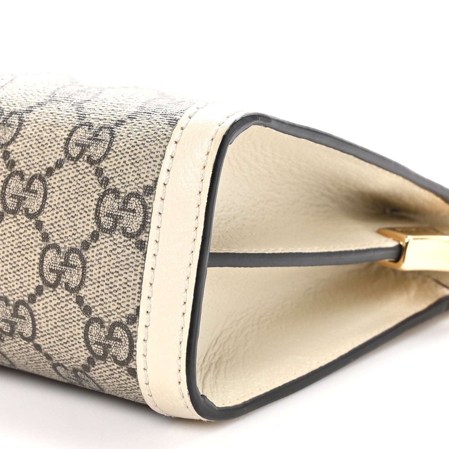GG Supreme Monogram Textured Calfskin Web Small Ophidia Chain Shoulder Bag Beige Ebony Mystic White