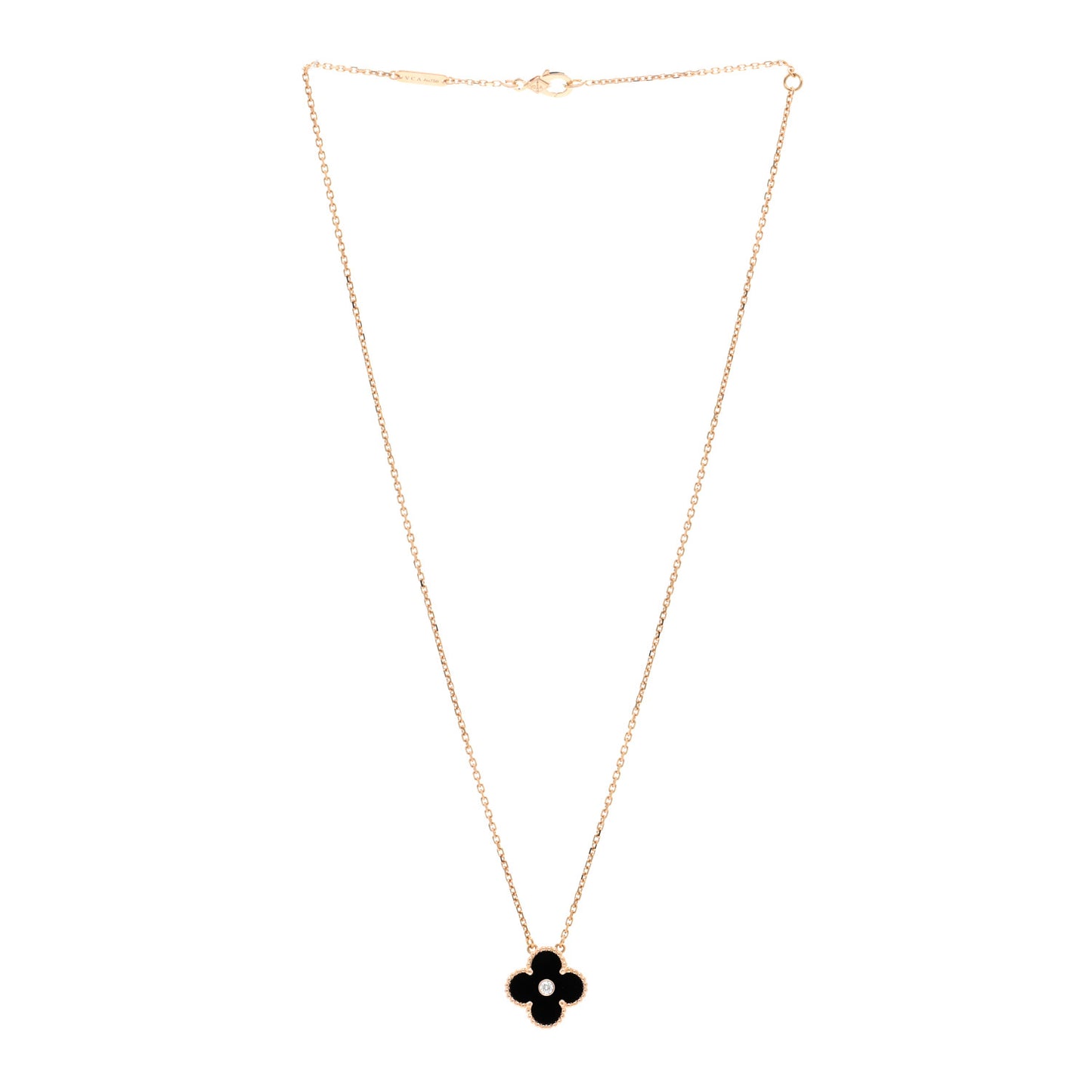 18K Rose Gold Diamond Black Onyx Vintage Alhambra Pendant Necklace