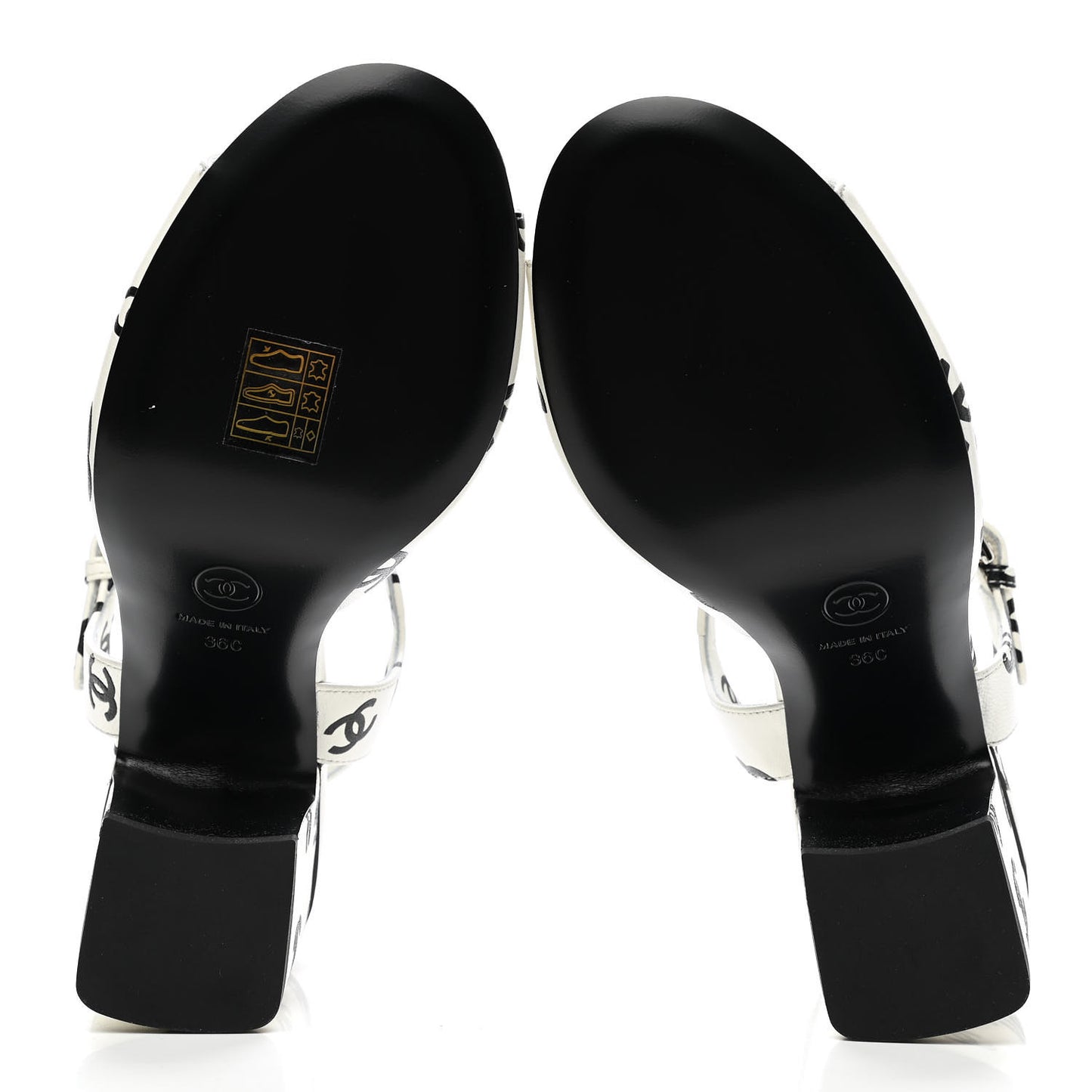 Printed Lambskin CC Sandals 36 White Black
