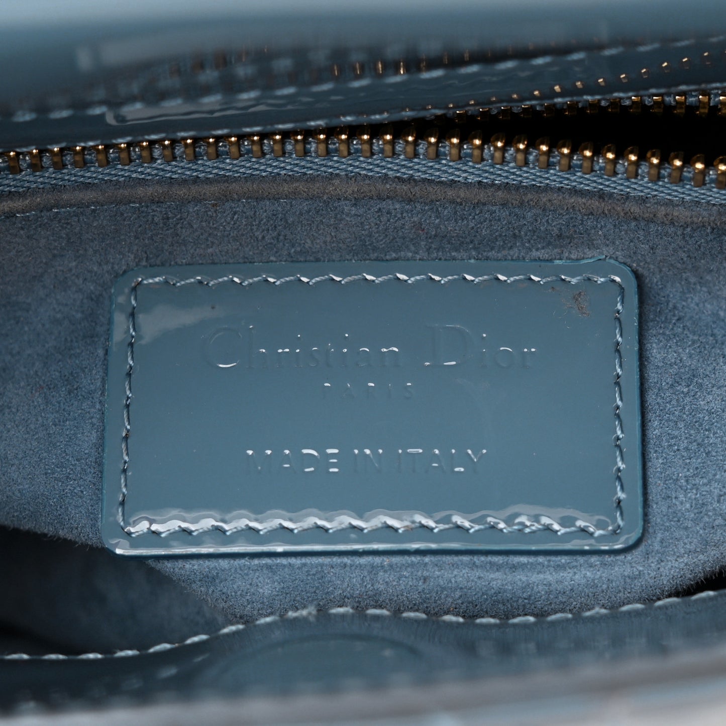 Patent Cannage Mini Lady Dior Light Blue