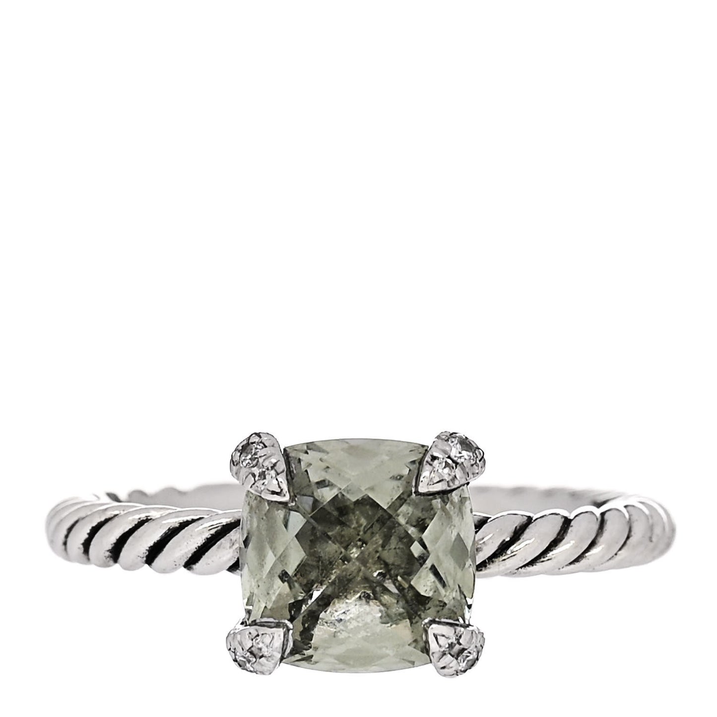 Sterling Silver Diamond Prasiolite 8mm Chatelaine Ring 53 6.5