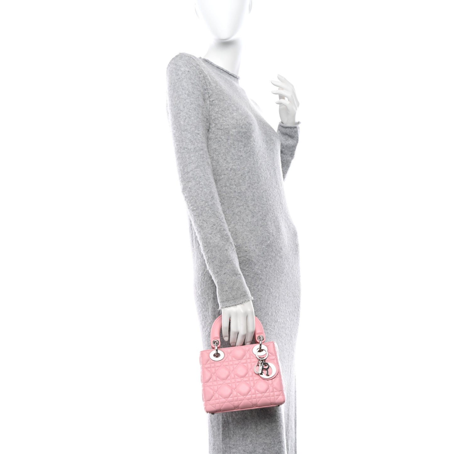 CHRISTIAN DIOR Lambskin Cannage Mini Lady Dior Light Pink