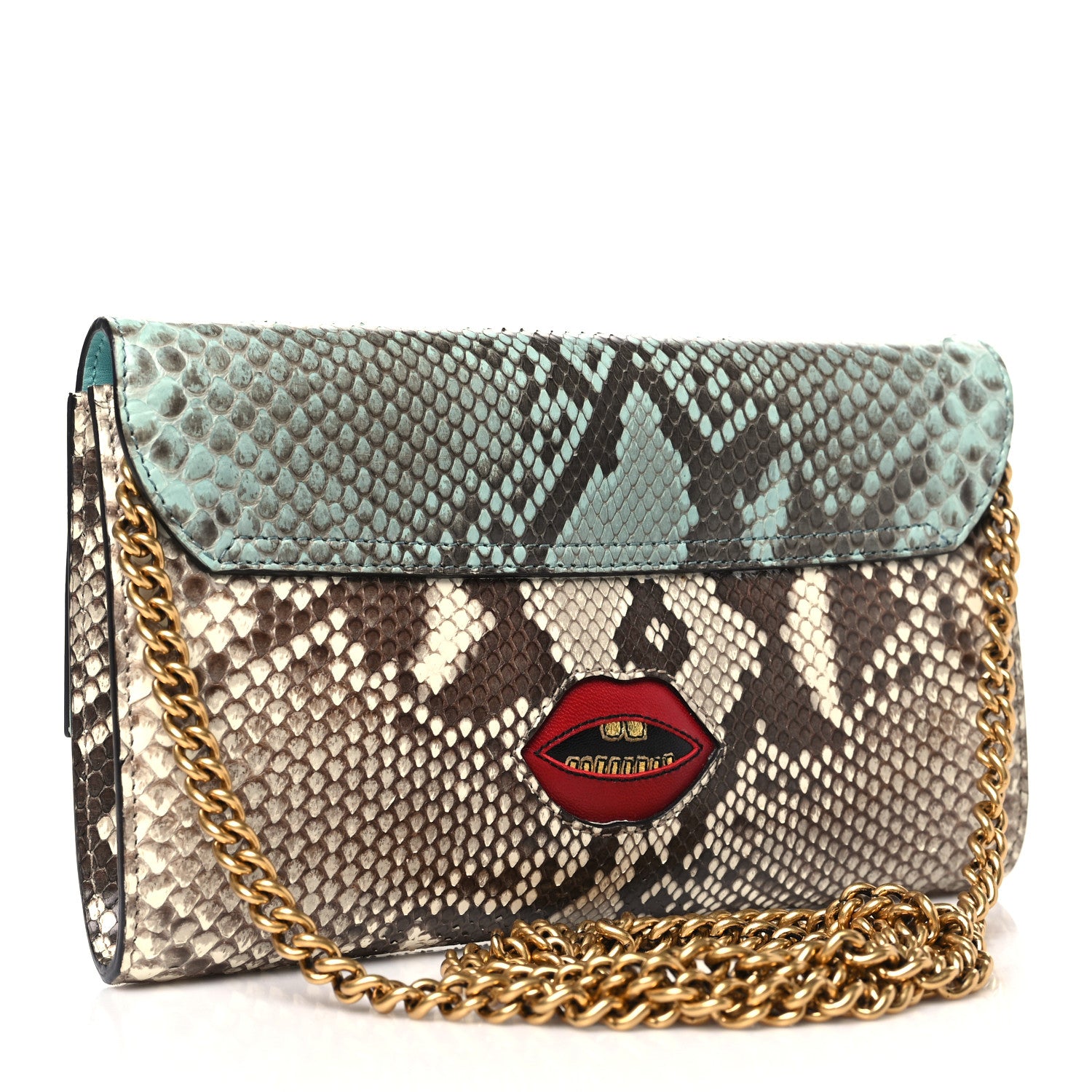 Gucci Snakeskin Animalier Broadway Clutch Blue Beige 3 of 10