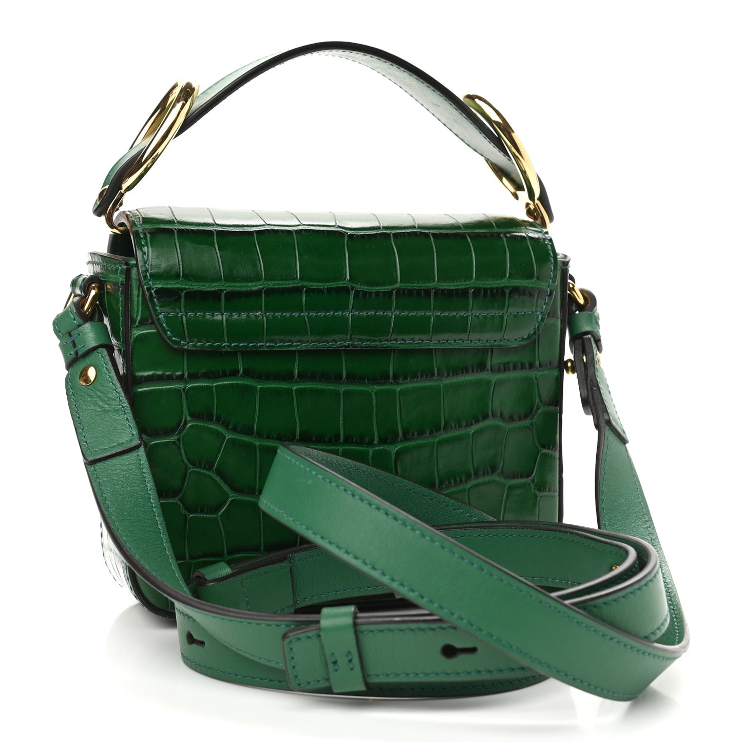 Calfskin Crocodile Embossed Mini C Double Carry Woodsy Green