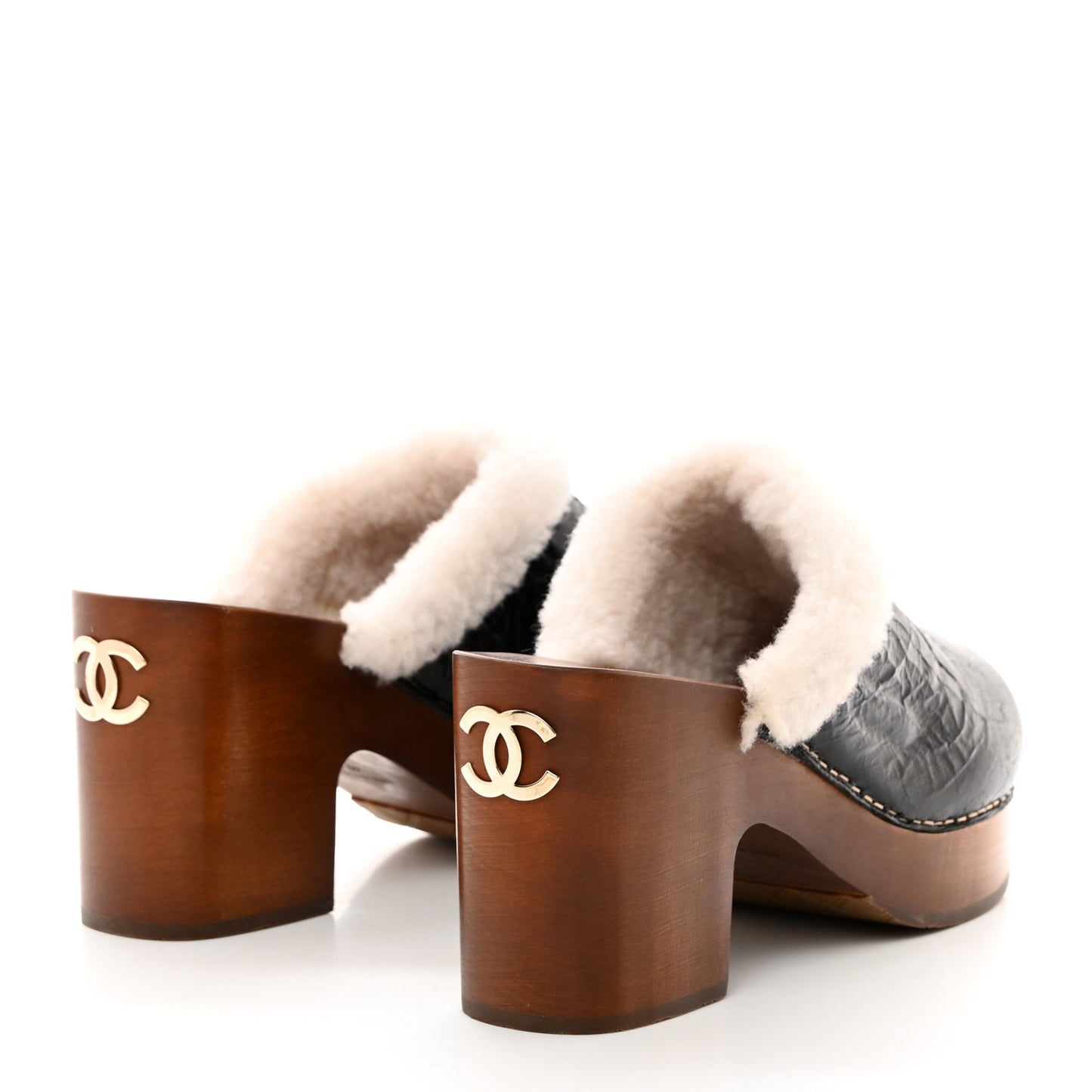 Crackled Sheepskin CC Mules 40 Black
