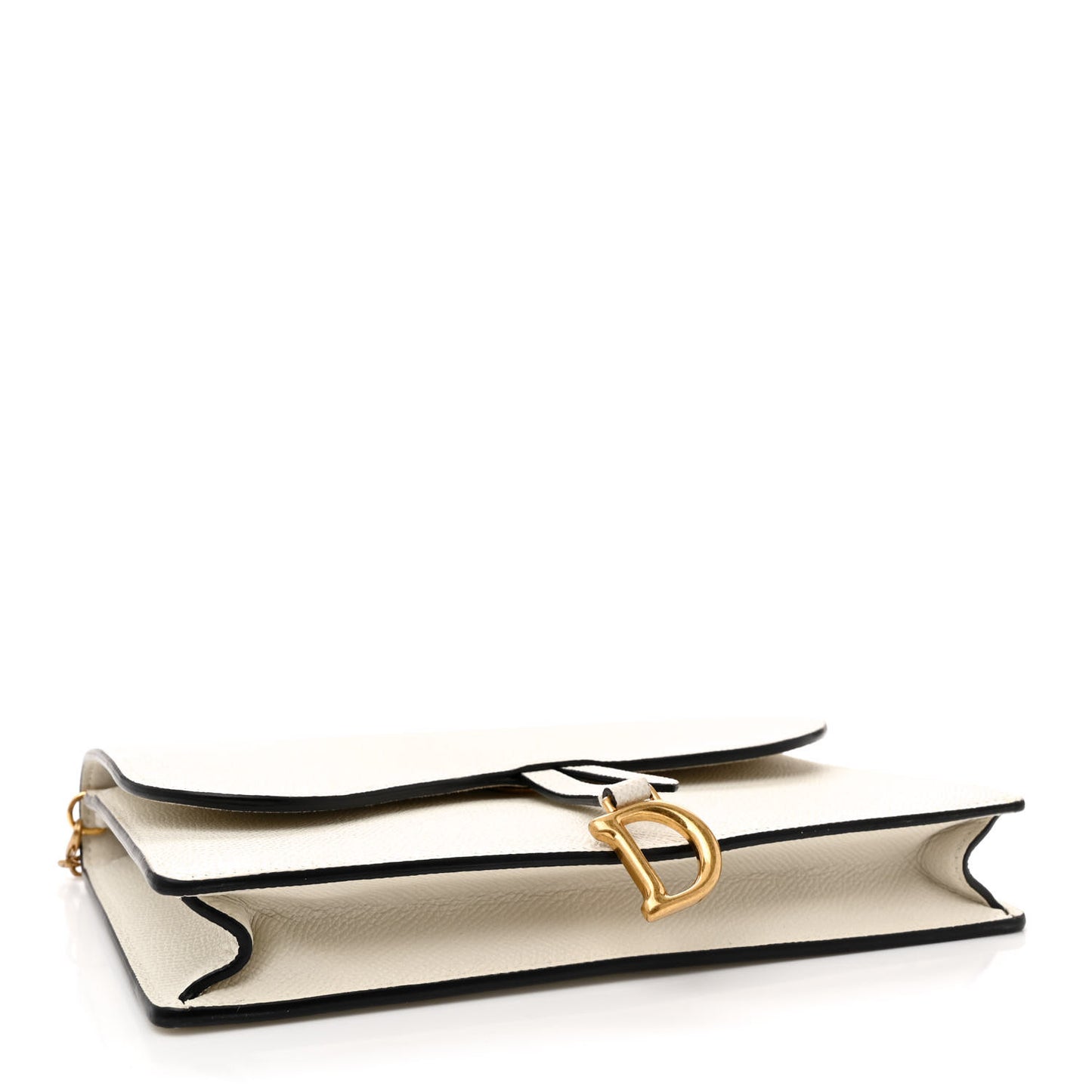 Grained Calfskin Saddle Chain Pouch Off White