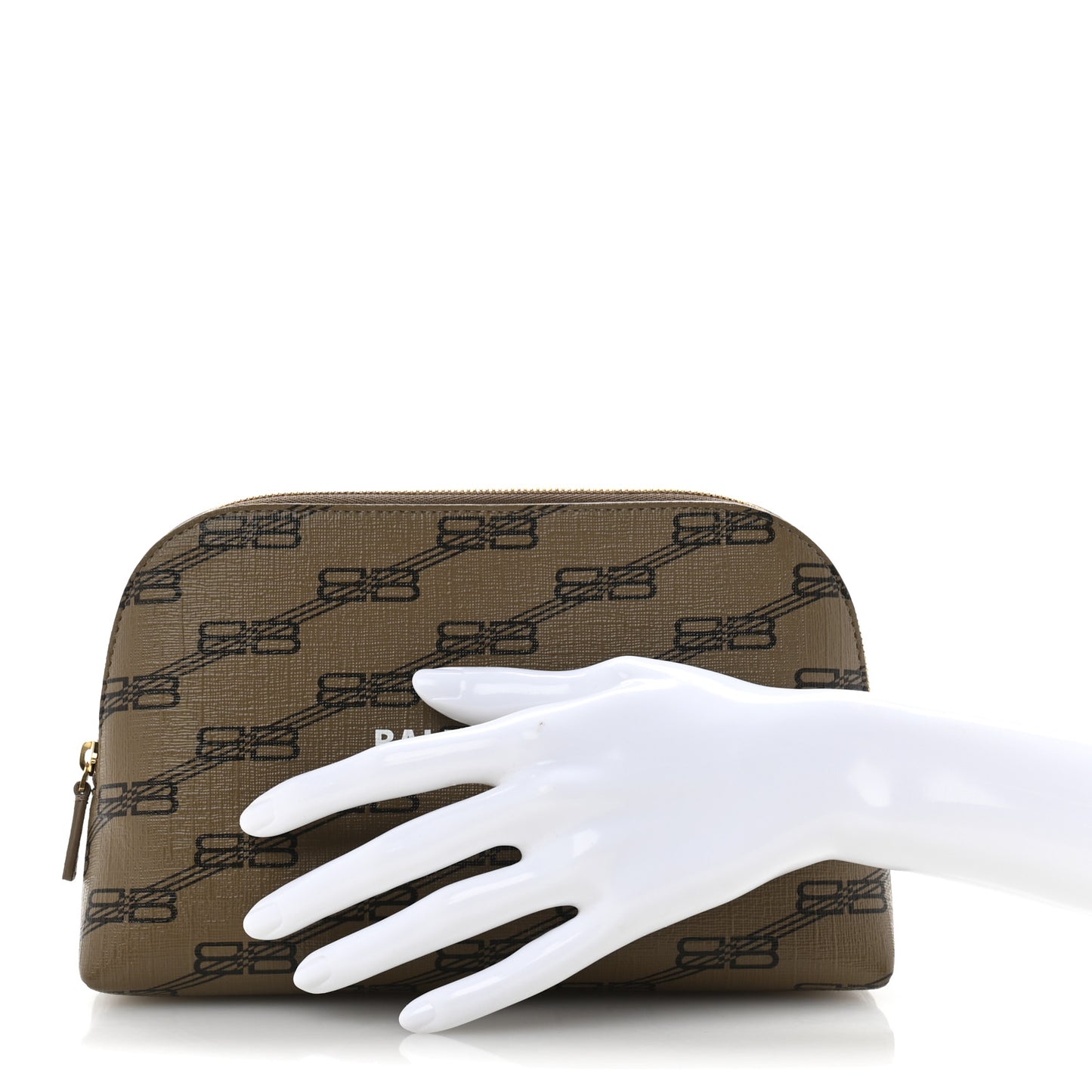 Coated Canvas BB Monogram Signature Toiletry Pouch Beige Brown