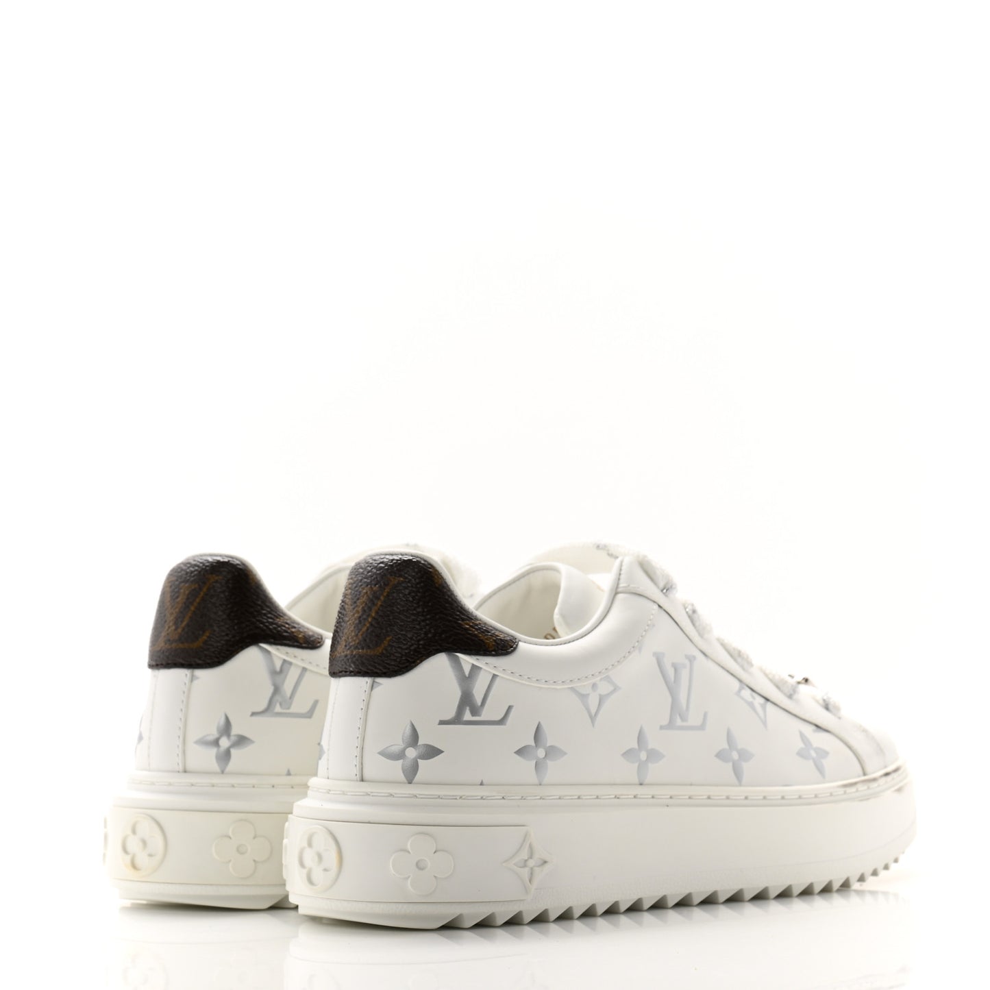 Calfskin Monogram Debossed Time Out Sneakers 35.5 White Silver