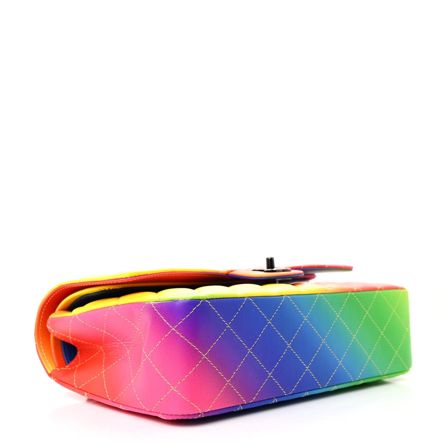 Calfskin Quilted Medium Rainbow Double Flap Multicolor