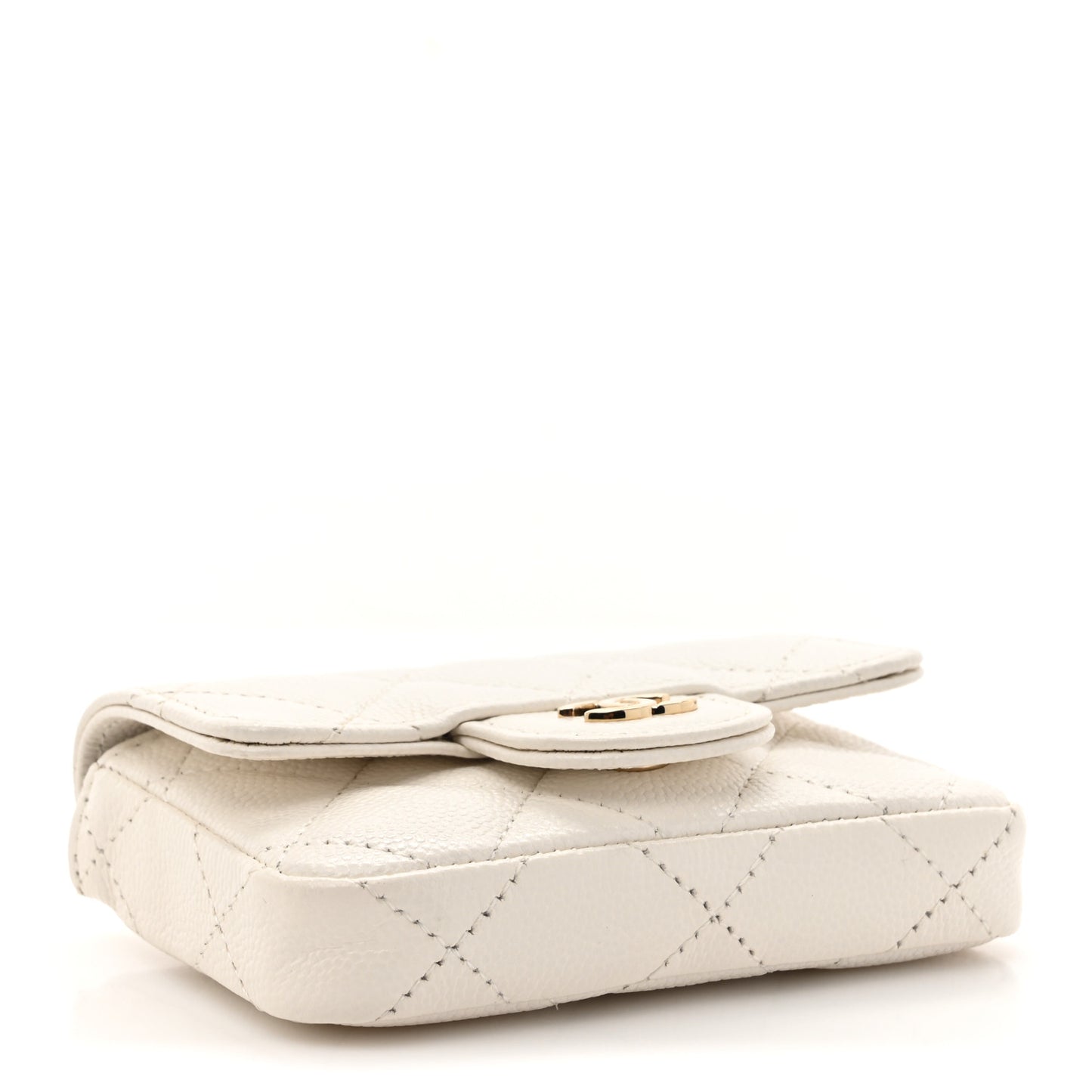 Caviar Quilted Mini Chain Belt Bag White