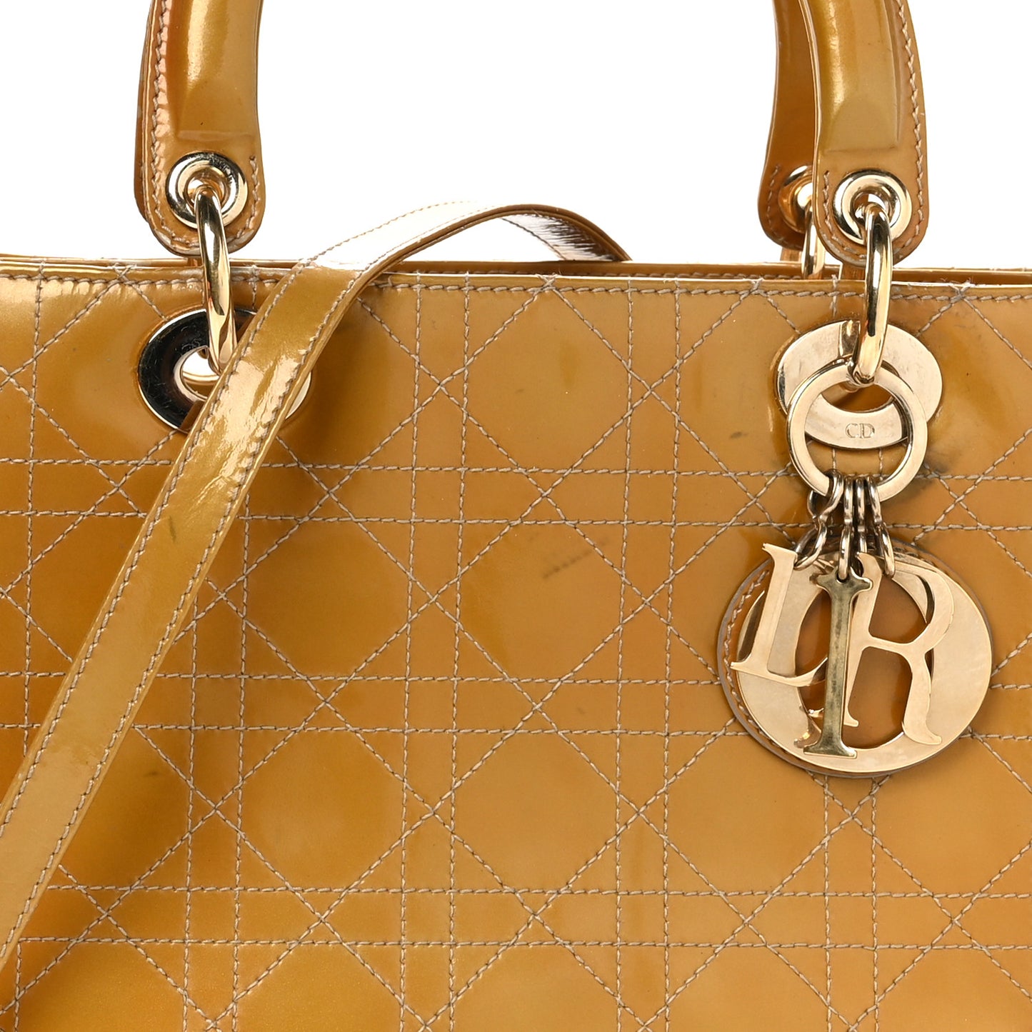 Patent Cannage Stitched Medium Lady Dior Dark Beige
