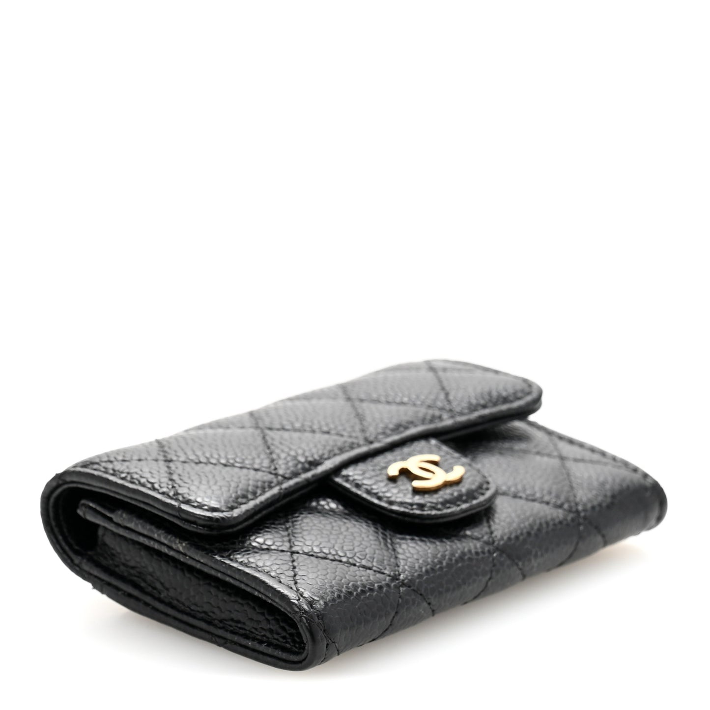 Caviar Quilted Flap Card Holder Wallet Black
