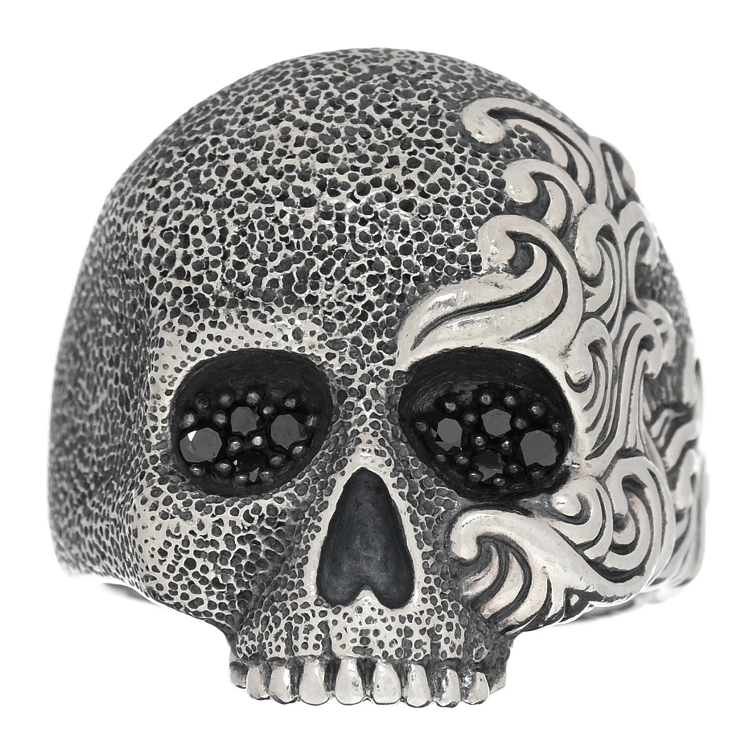 David Yurman Sterling Silver Black Diamond Waves Skull Ring 62 10 1 of 4