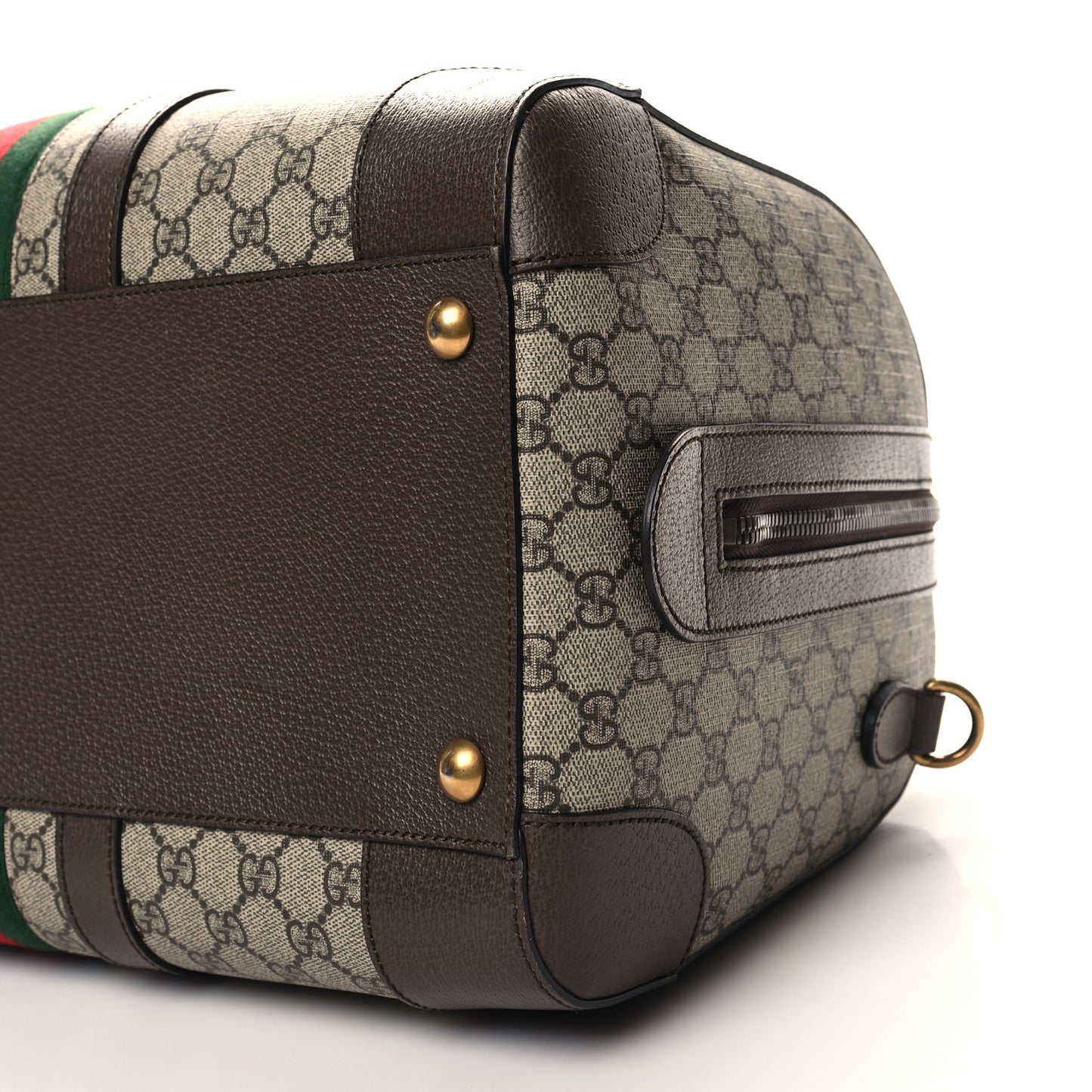 GG Supreme Monogram Textured Dollar Calfskin Web Medium Savoy Duffle Bag Beige Ebony New Acero