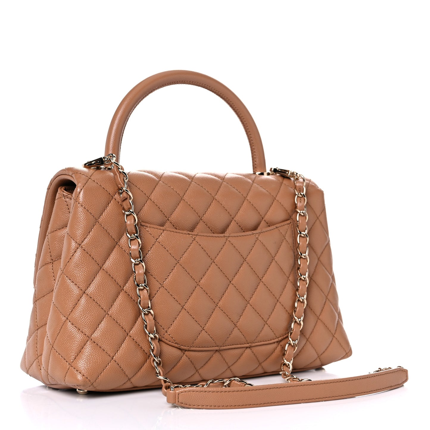 Caviar Quilted Small Coco Handle Flap Brown