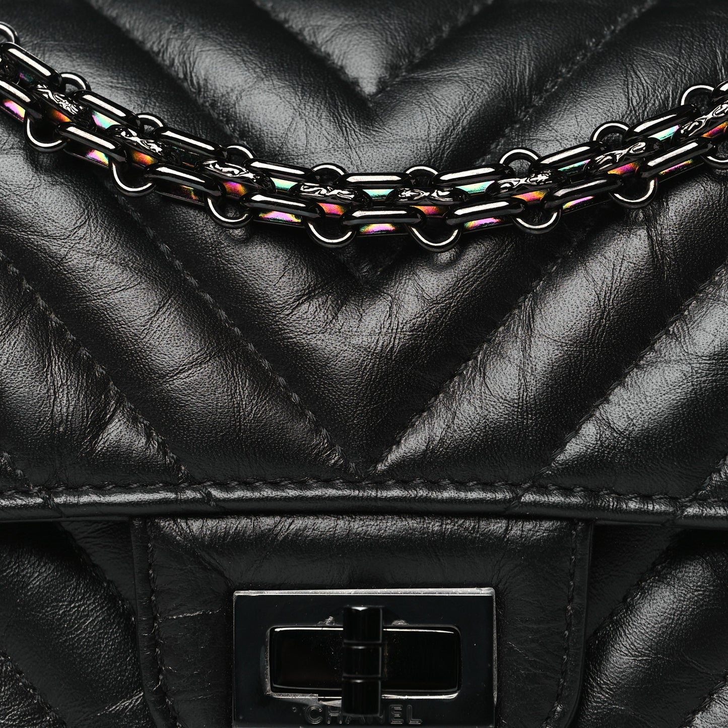 Aged Calfskin Chevron Quilted 2.55 Reissue Mini Flap So Black