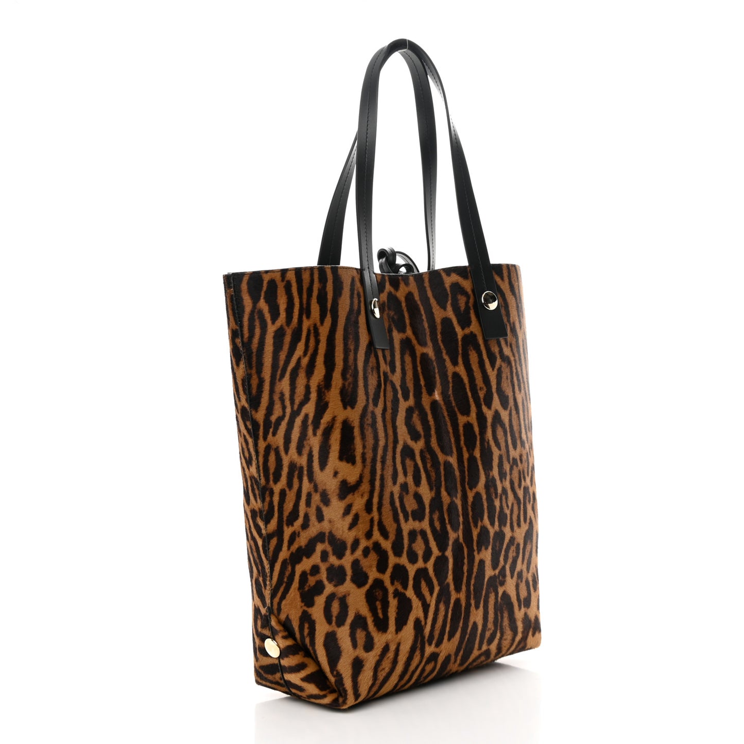 Calf Hair Leopard Print North South Tote Chocolate Brown Black Camel