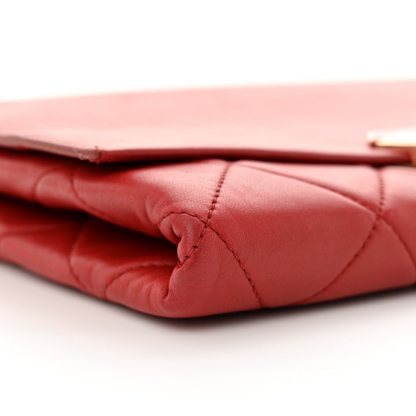 Lambskin Quilted Retro Label Clutch Red