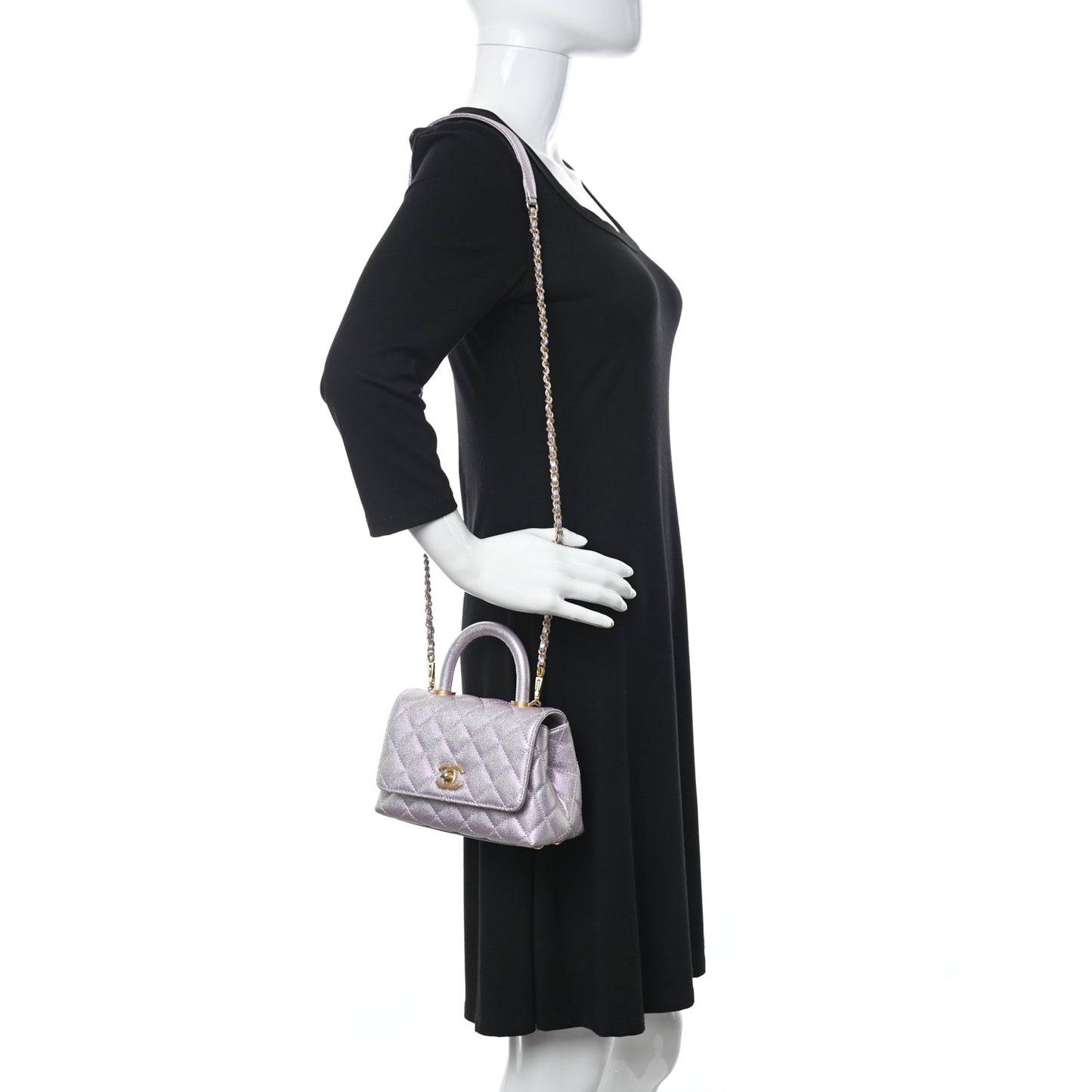 Metallic Caviar Quilted Extra Mini Coco Handle Flap Light Pink