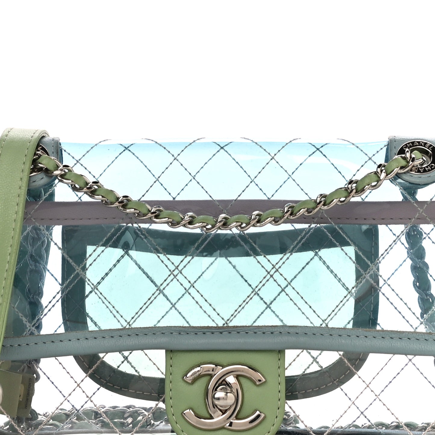 Lambskin PVC Quilted Mini Coco Splash Flap Blue Green