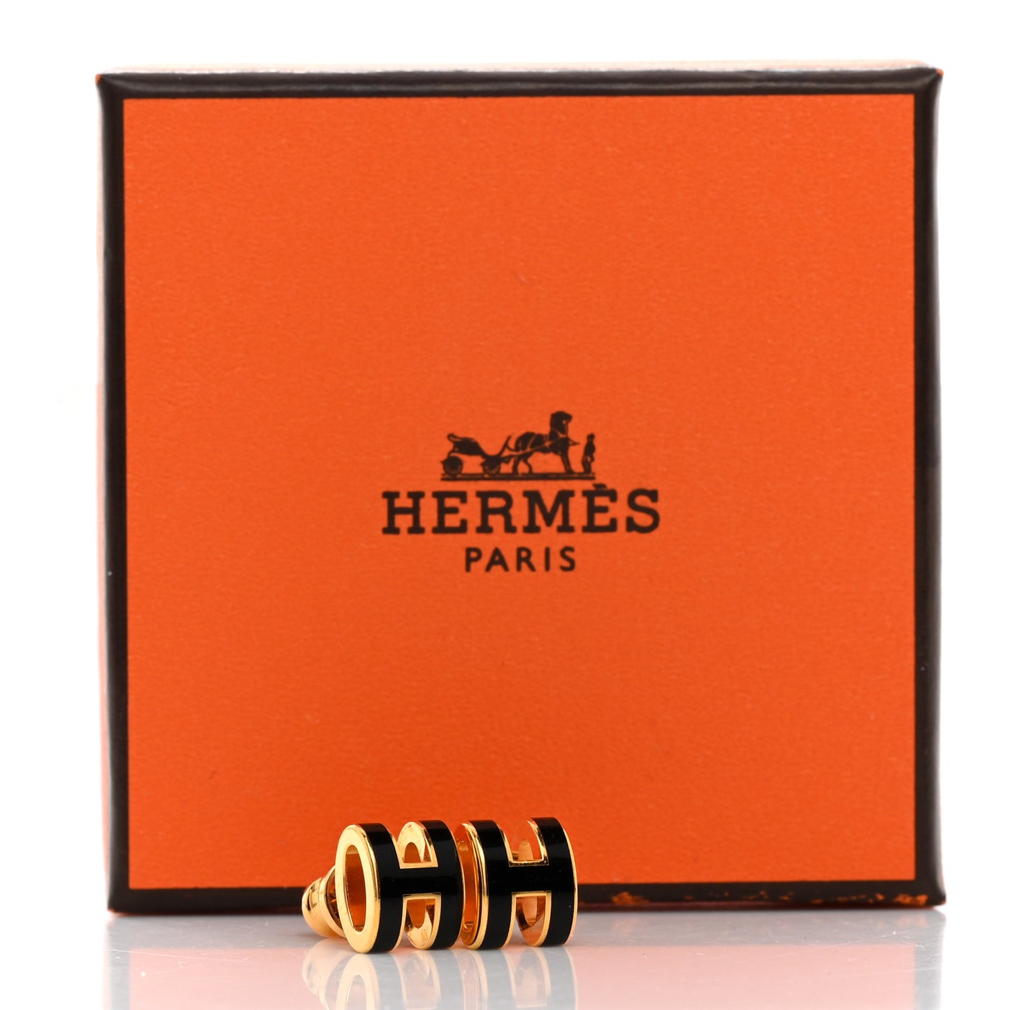 Gold Lacquered Mini Pop H Earrings Black