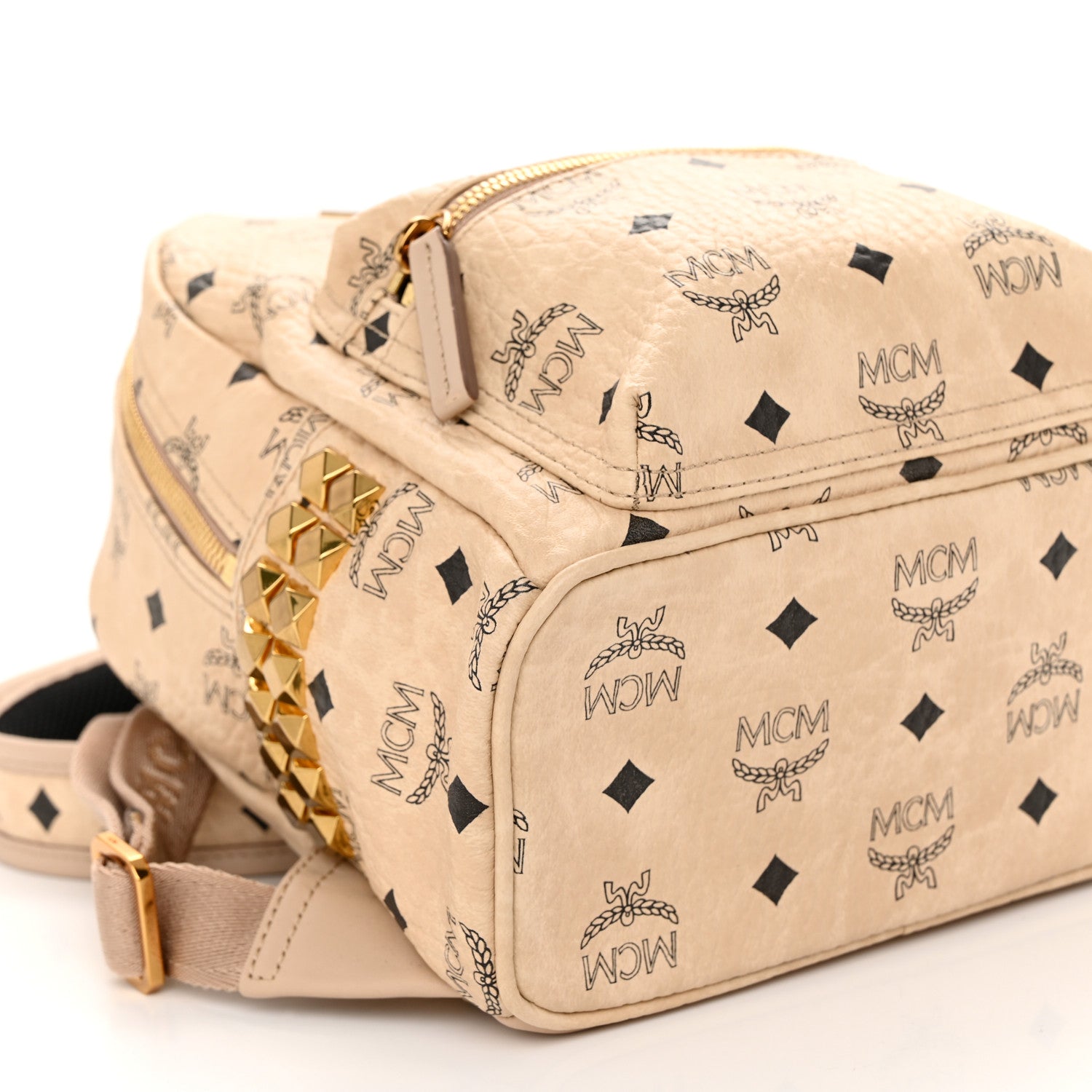 MCM Visetos Side Stud Mini Stark Backpack Beige 9 of 10