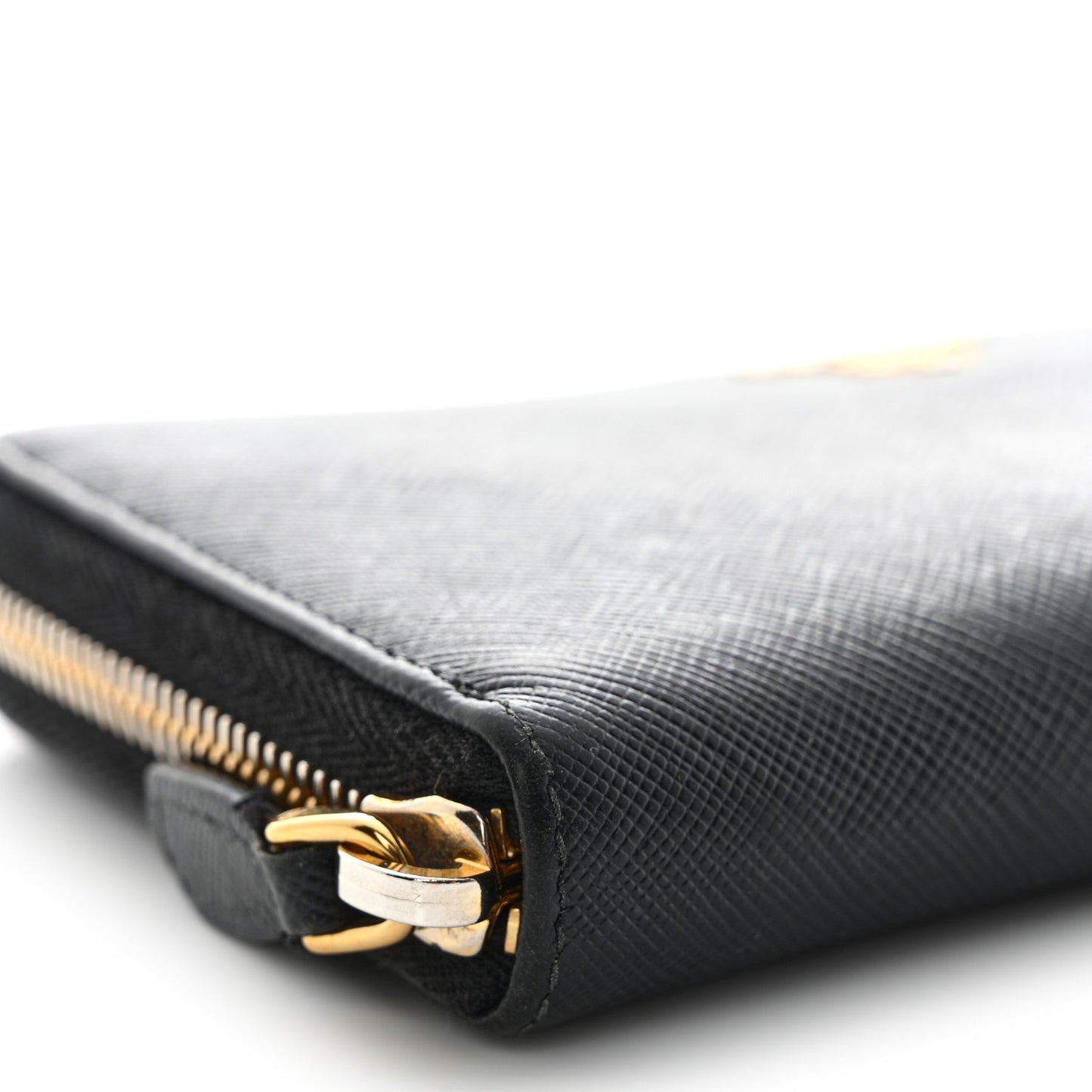Saffiano Metal Zip Around Wallet Black