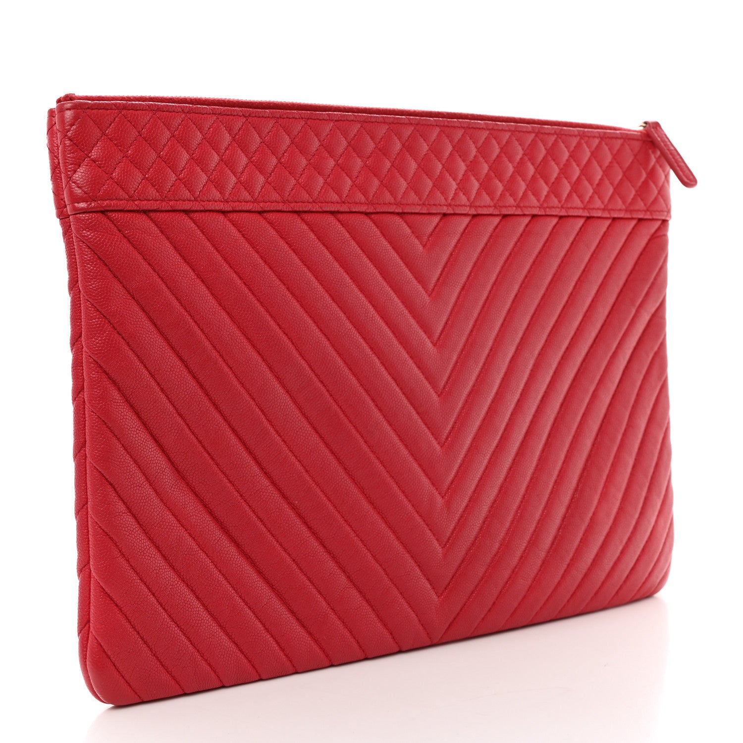 Chanel Caviar Chevron Quilted Large Cosmetic Case Red 3 of 9
