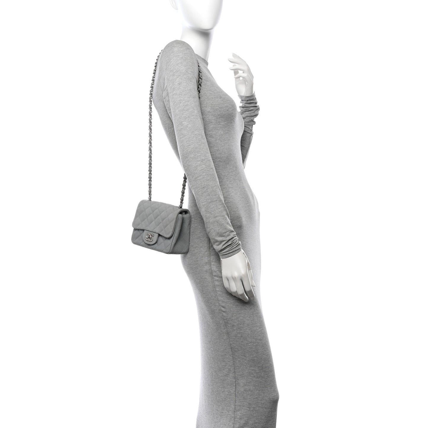 Iridescent Caviar Quilted Mini Square Flap Grey