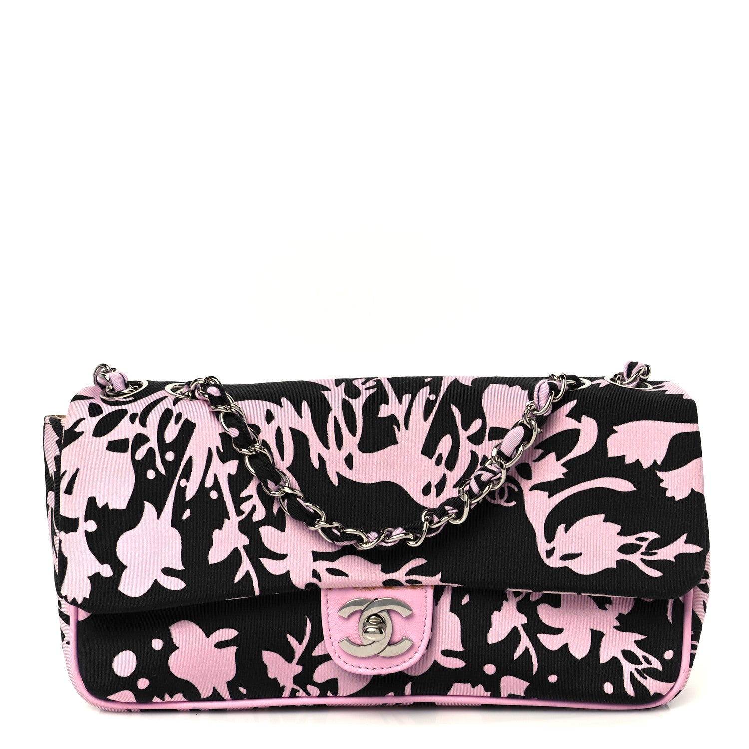 Chanel Printed Fabric East West Flap Black Pink 1769750 – FASHIONPHILE