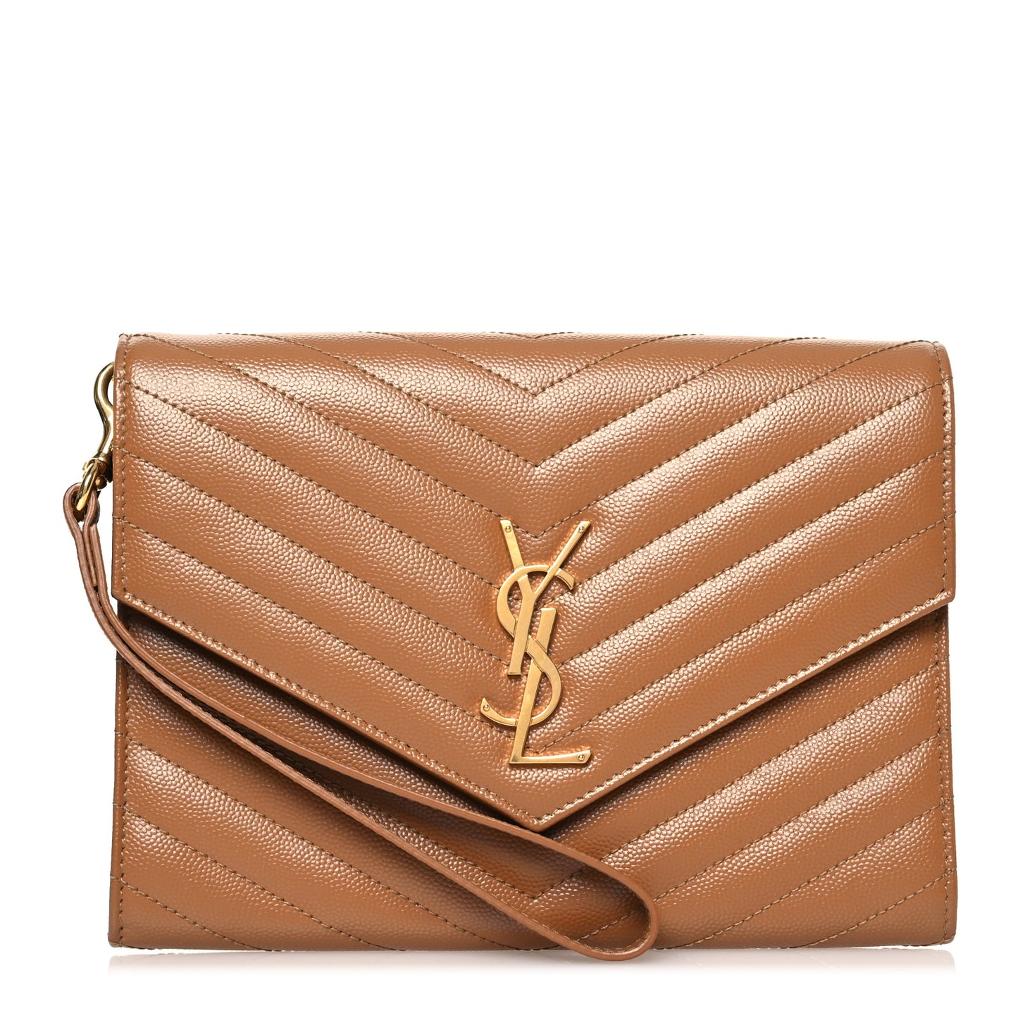 Grain De Poudre Matelasse Chevron Monogram Cassandre Flap Pouch Natural Dark