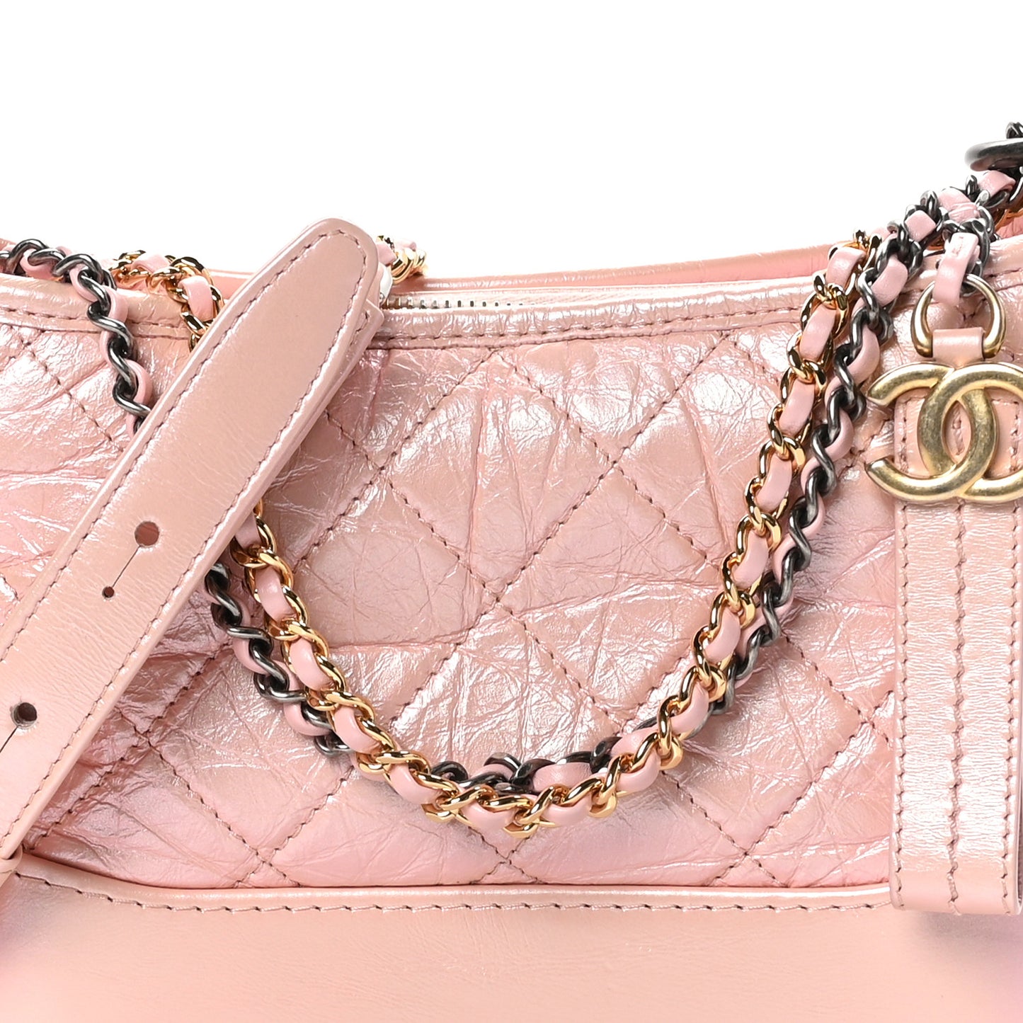 Iridescent Aged Calfskin Quilted Small Gabrielle Hobo Rose