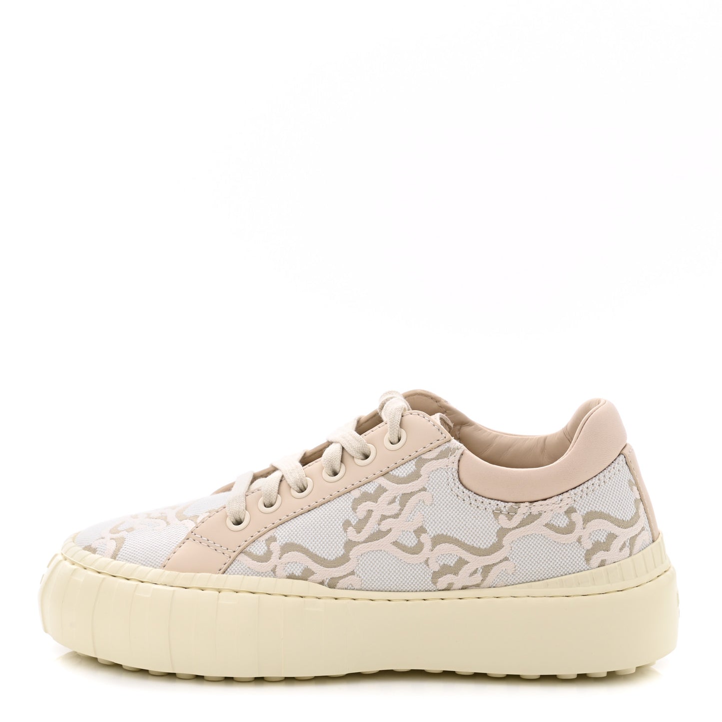 Fabric Jacquard Vitello Nappa FF Karligraphy Womens Fendi Force Low Top Sneakers 36.5 Camelia