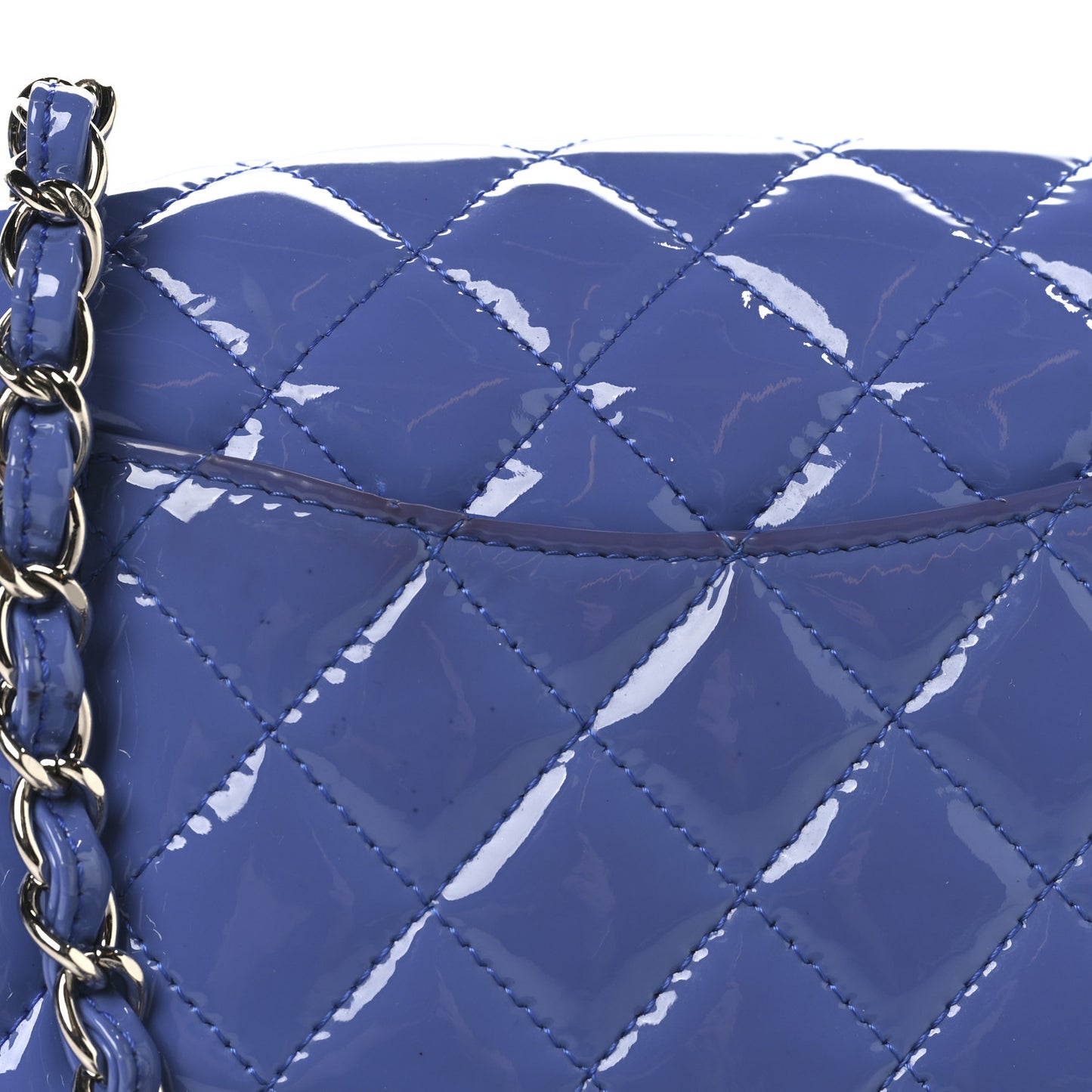 Patent Calfskin Quilted Mini Rectangular Flap Blue
