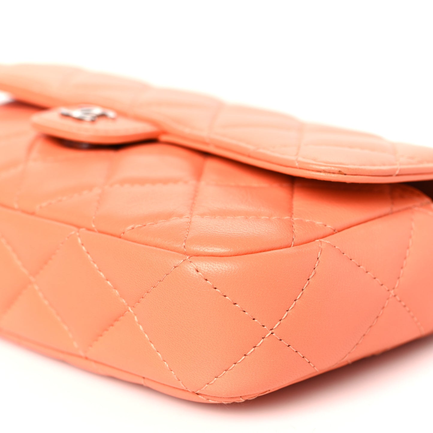 Lambskin Quilted Flap Phone Holder With Chain Orange