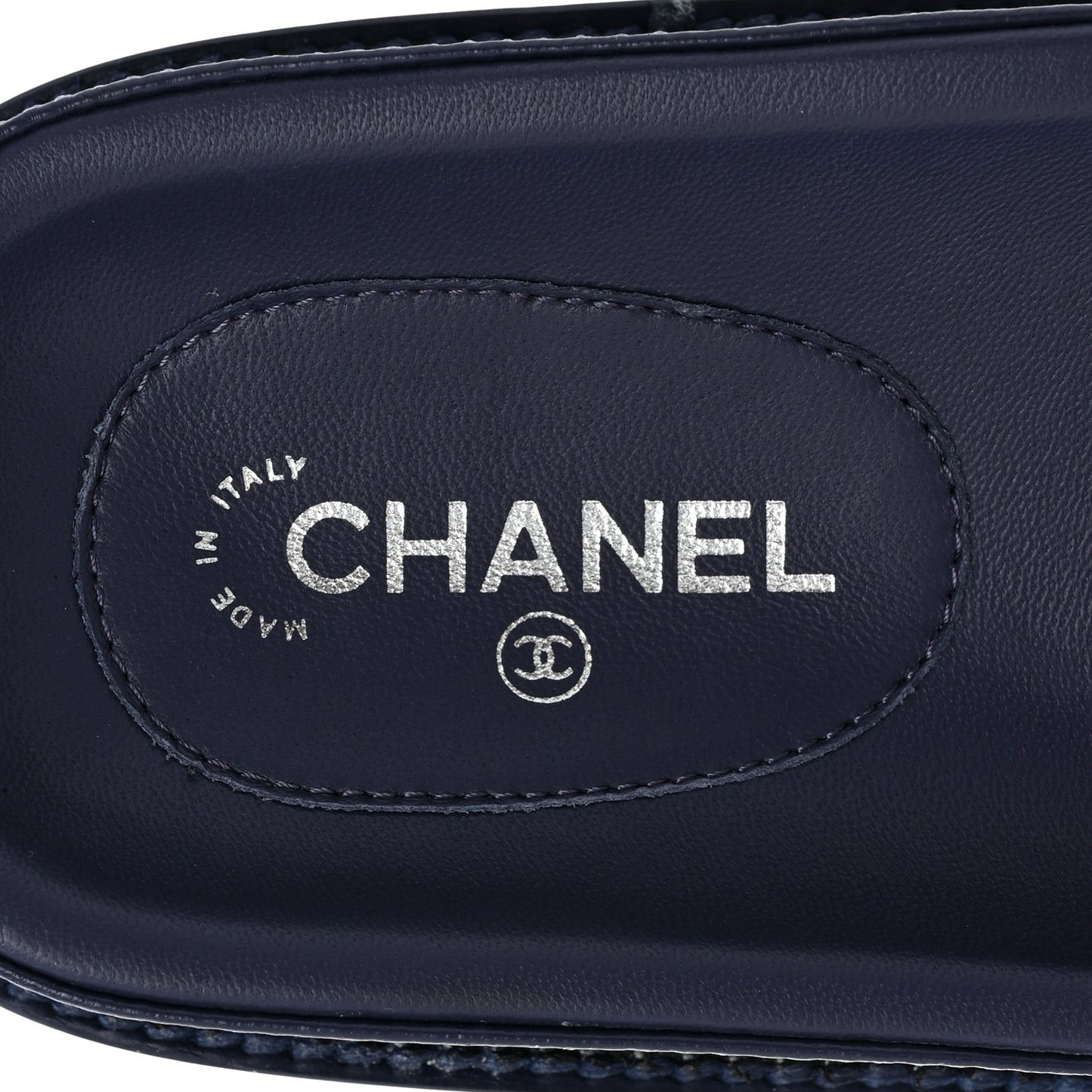 Lambskin Cha-Nel Mule Sandals 36.5 Navy Multicolor