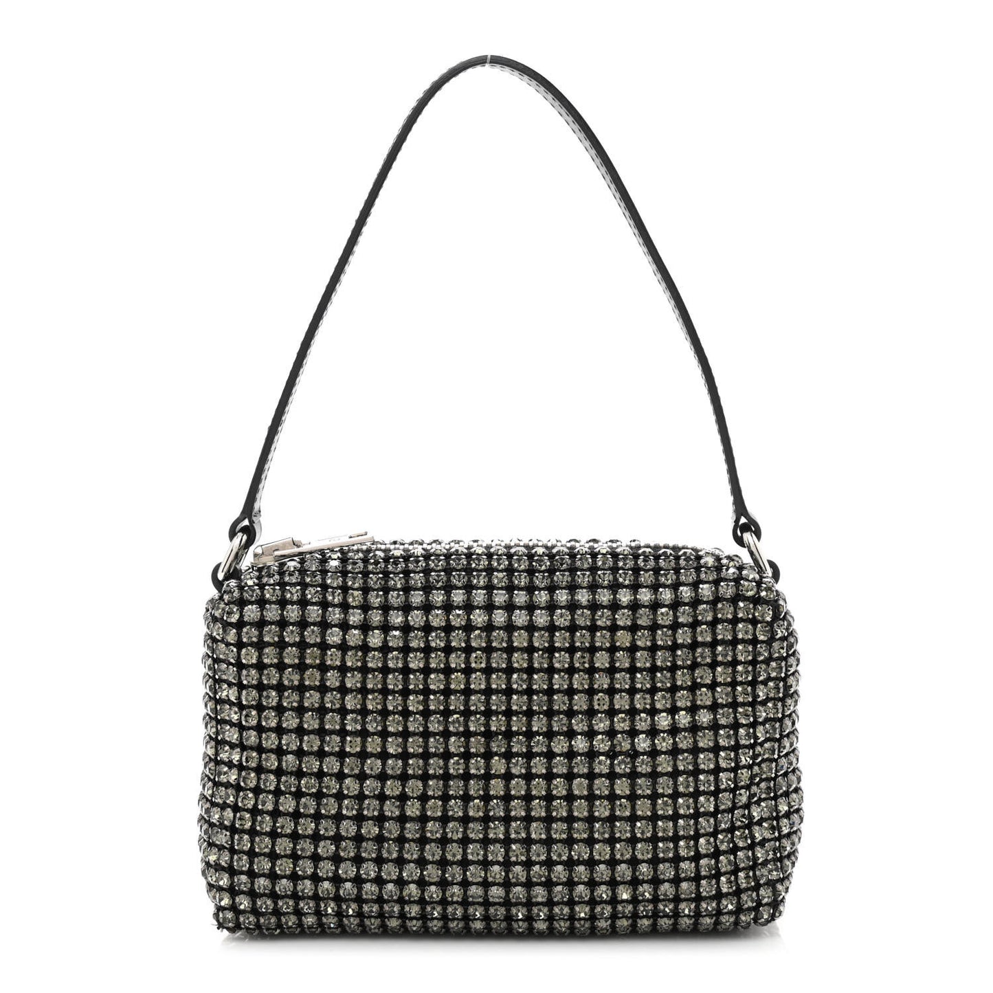 Mesh Crystal Rhinestone Mini Heiress Pouch Black Silver