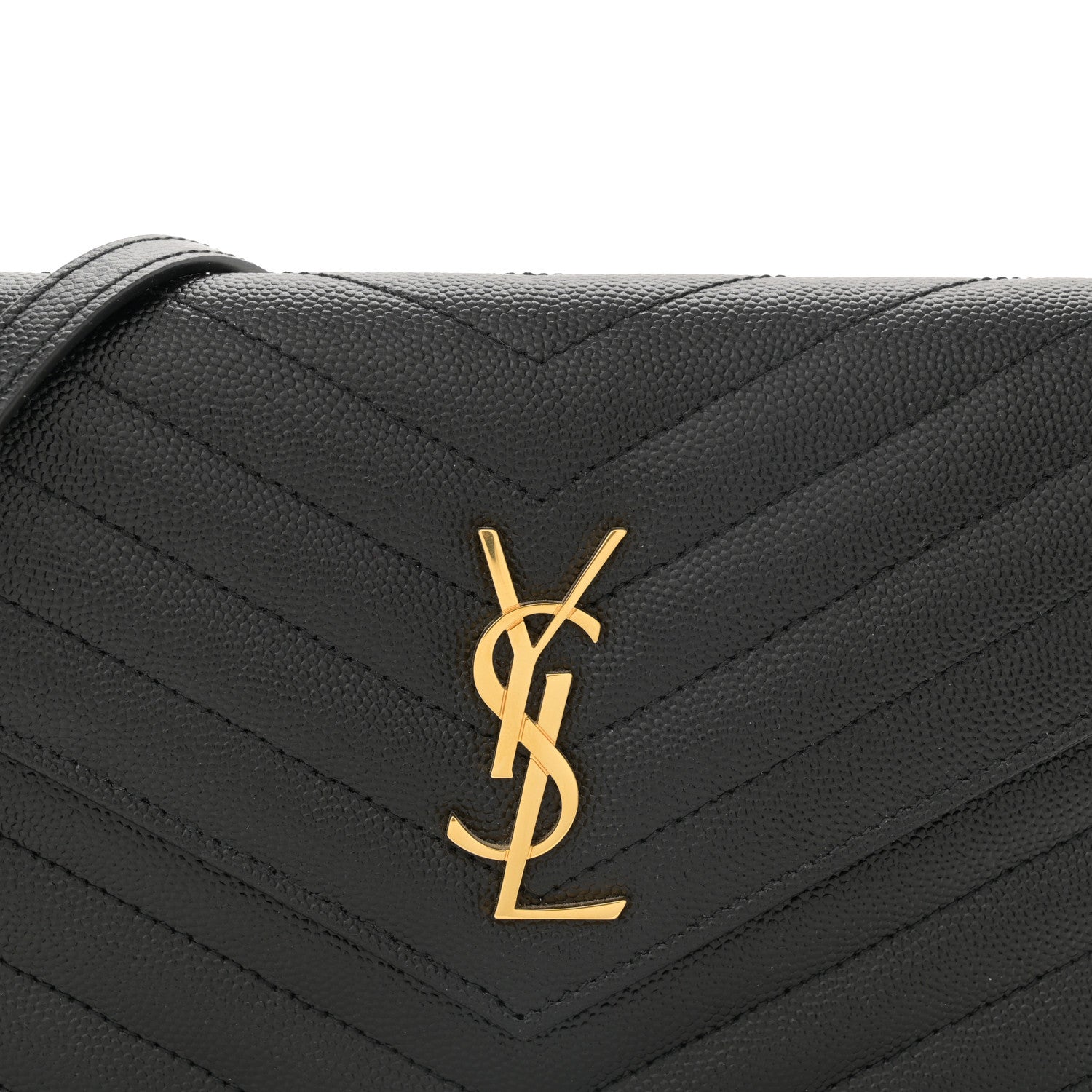 Saint Laurent Grain De Poudre Matelasse Chevron Monogram Envelope Chain Wallet Black 7 of 9