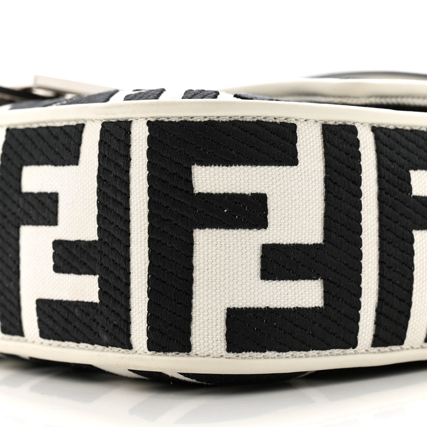 Canvas Vitello King FF Embroidered Baguette White Black