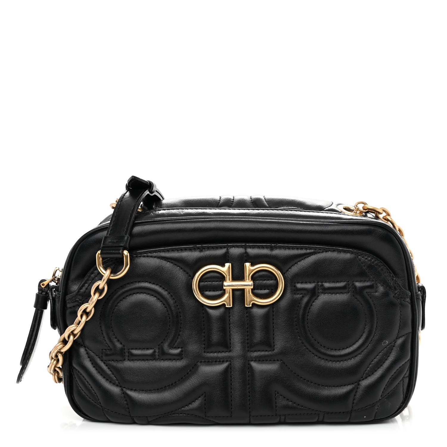 Salvatore Ferragamo Calfskin Quilted Gancini Camera Bag Black