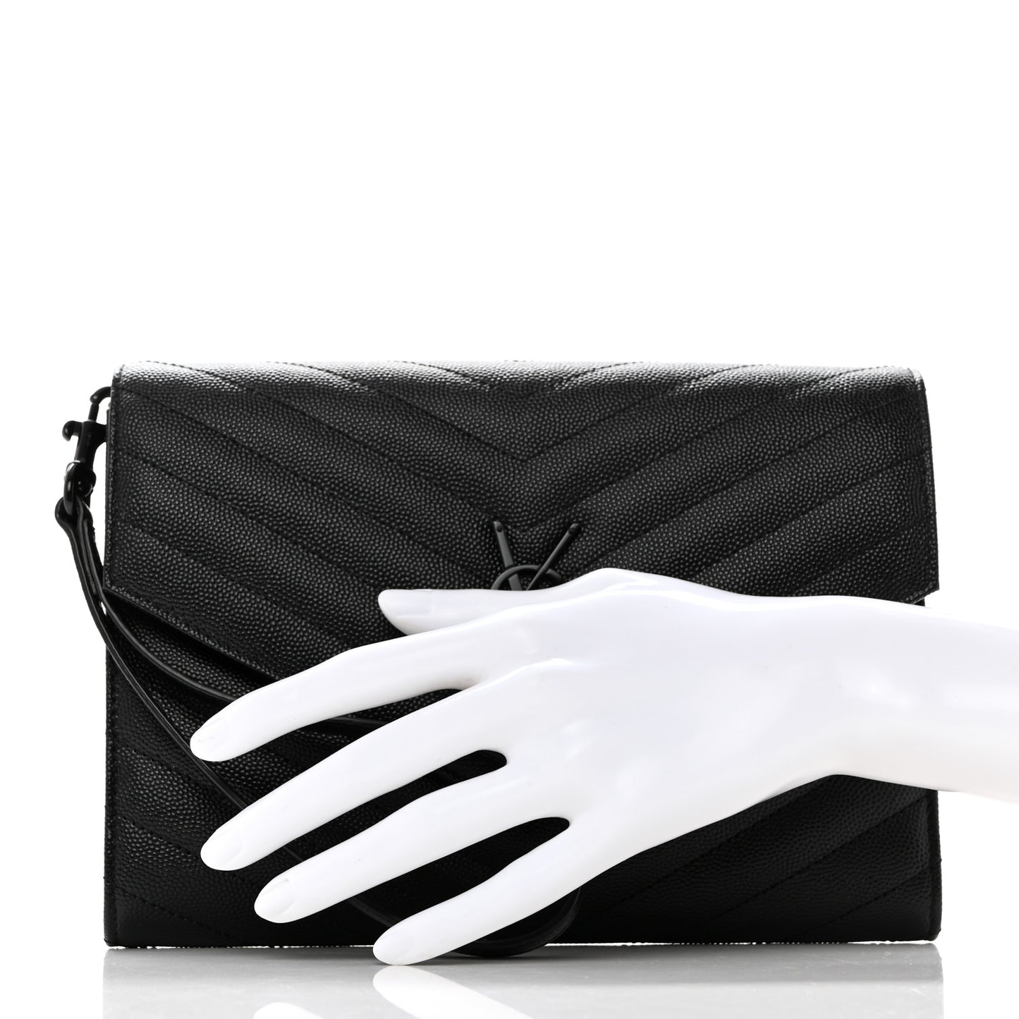 Grain De Poudre Matelasse Chevron Monogram Monochrome Envelope Clutch Black