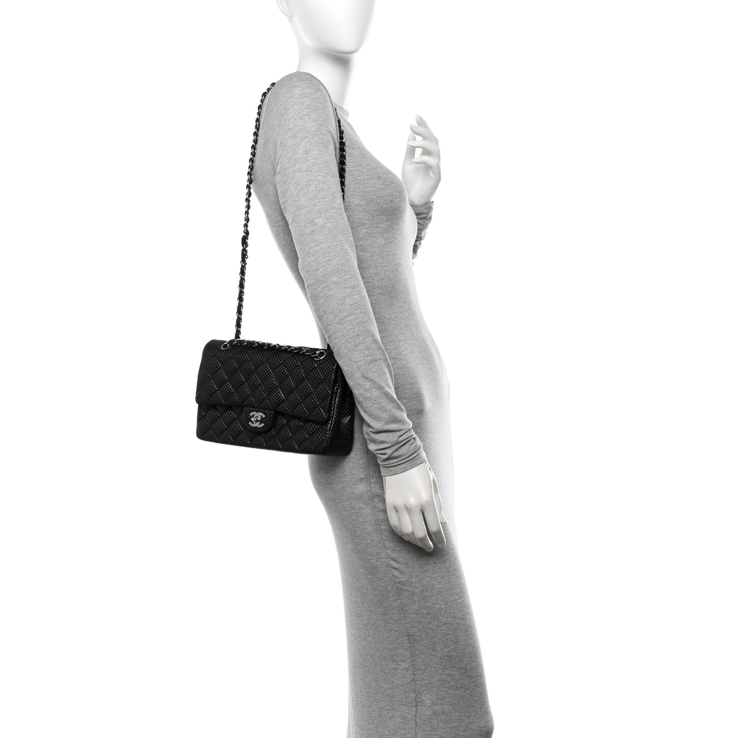 Lambskin Perforated Medium Double Flap Black