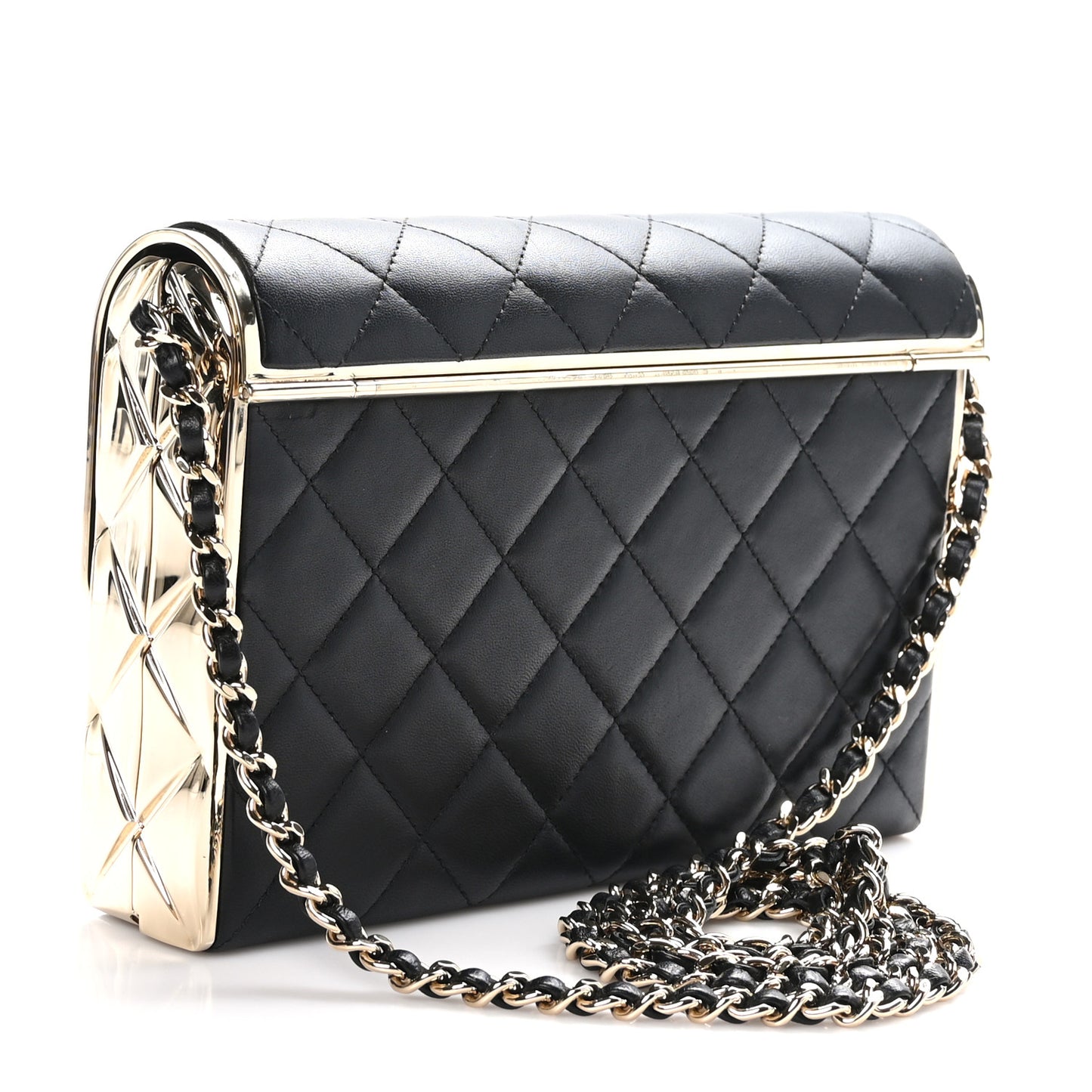 Lambskin Metal Quilted Medium Evening Bag With Chain Black