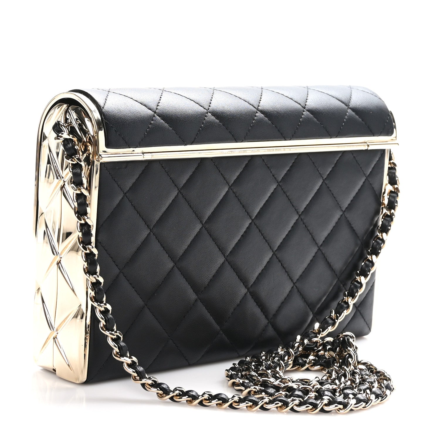Chanel Lambskin Metal Quilted Medium Evening Bag With Chain Black 3 of 10